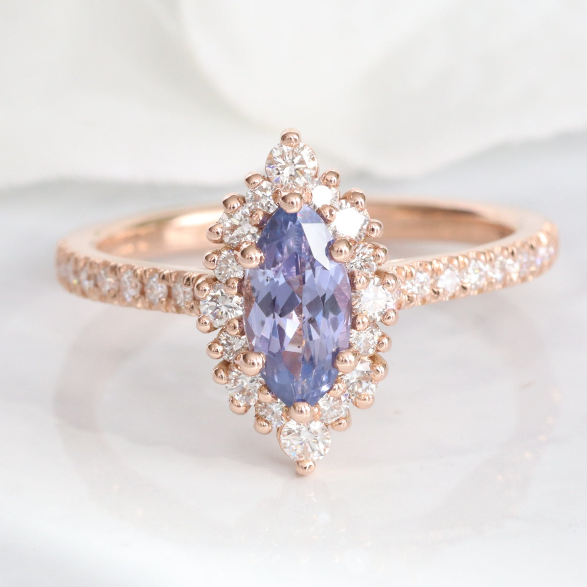 Marquise lavender sapphire ring rose gold halo diamond purple sapphire ring la more design jewelry