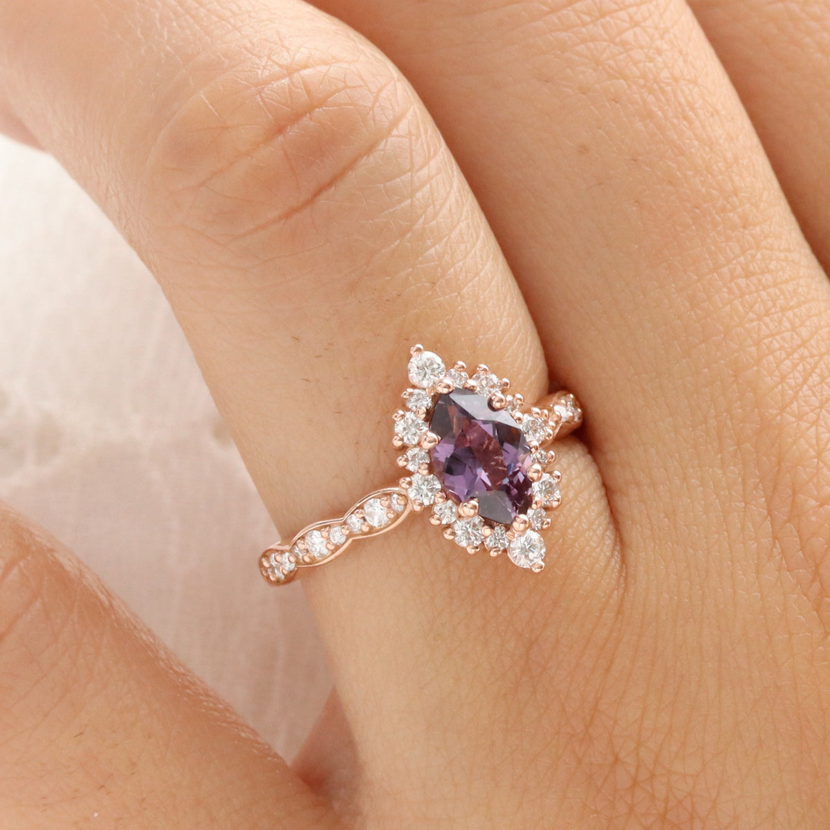 Marquise purple sapphire engagement ring rose gold halo diamond sapphire ring la more design jewelry