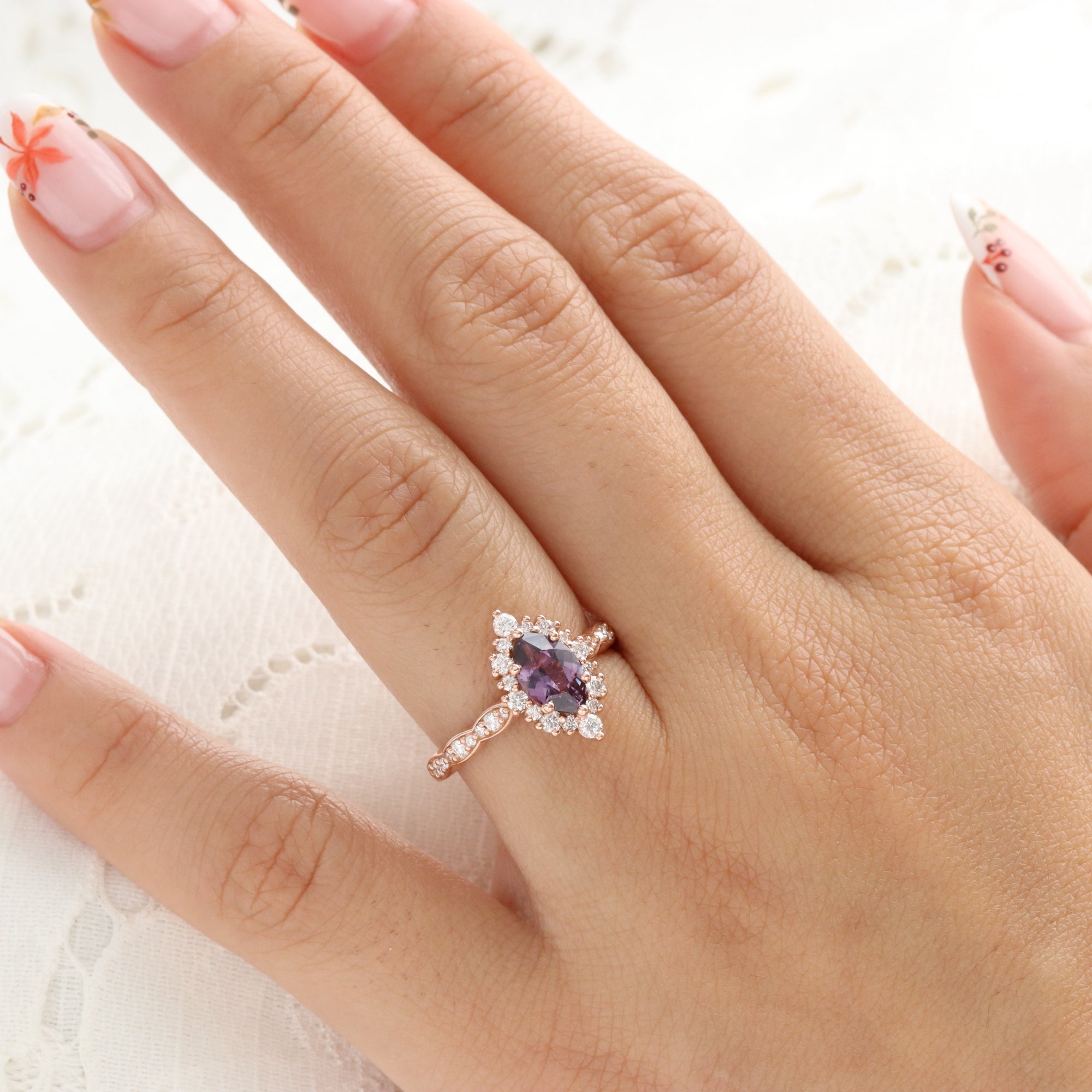 Marquise purple sapphire engagement ring rose gold halo diamond sapphire ring la more design jewelry