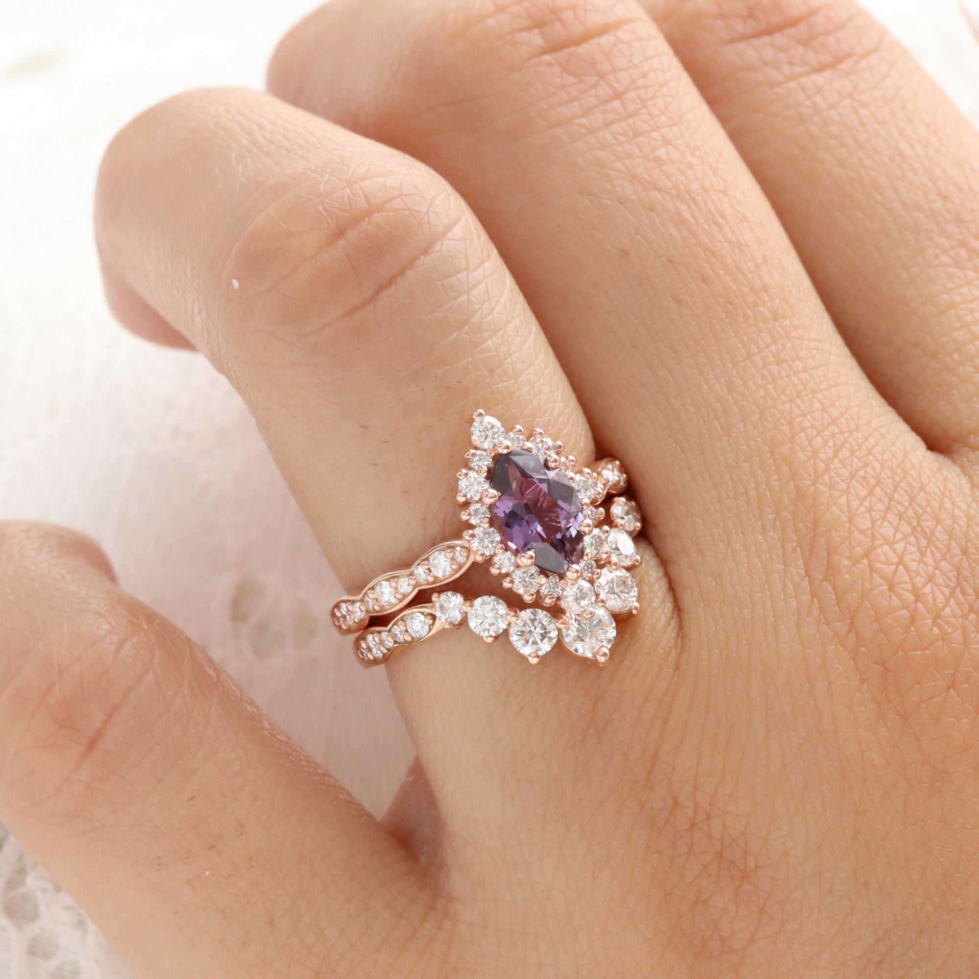 Marquise purple sapphire engagement ring rose gold halo diamond sapphire ring la more design jewelry