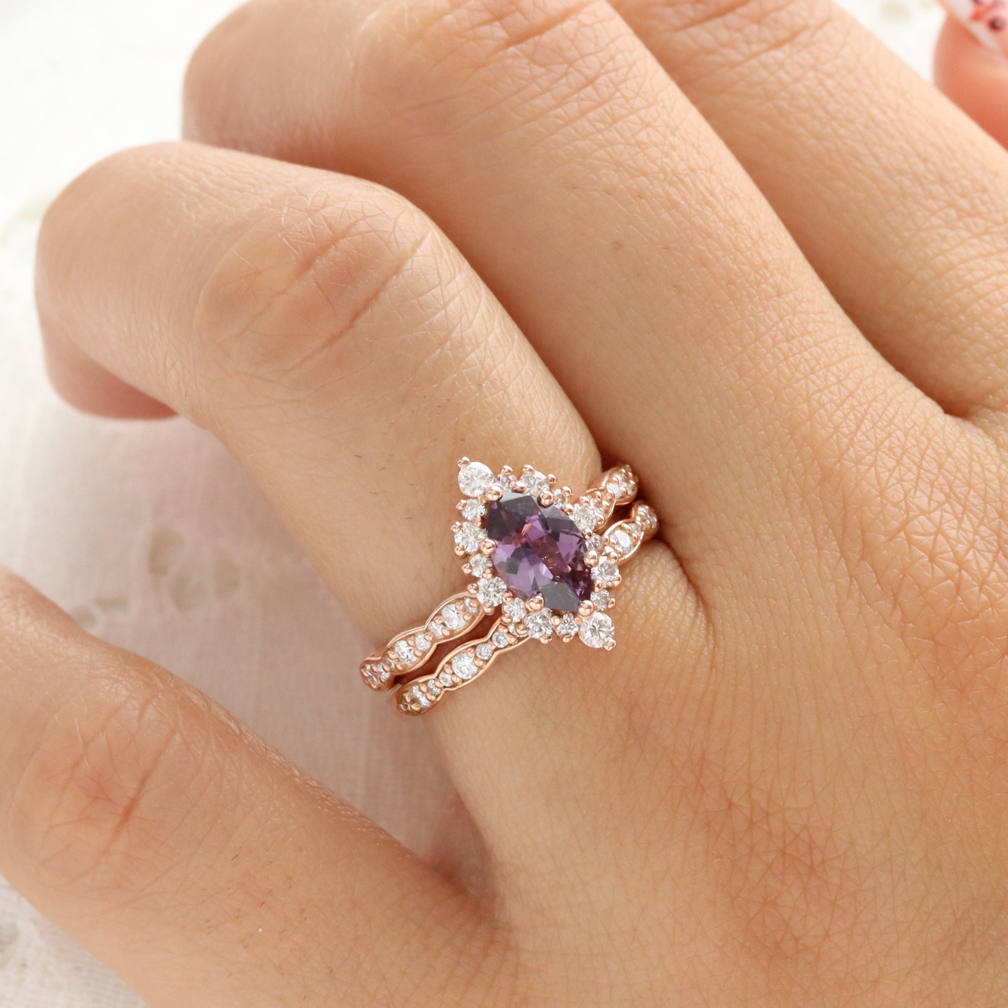 Marquise purple sapphire engagement ring rose gold halo diamond sapphire ring la more design jewelry