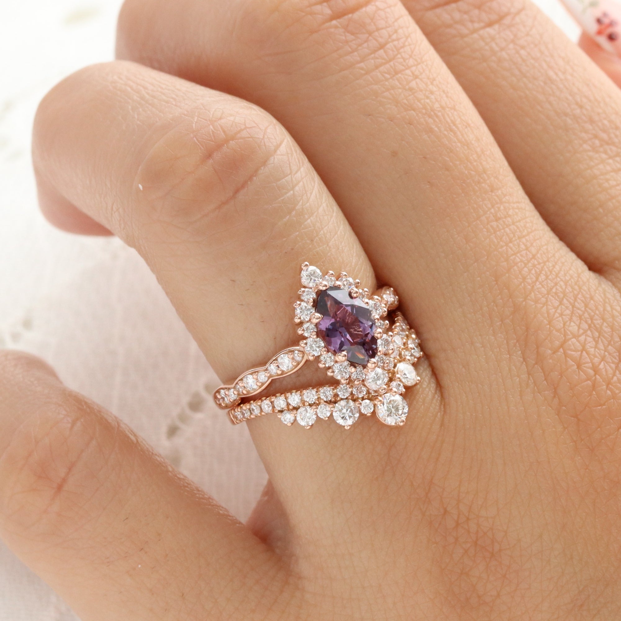 Marquise purple sapphire engagement ring rose gold halo diamond sapphire ring la more design jewelry