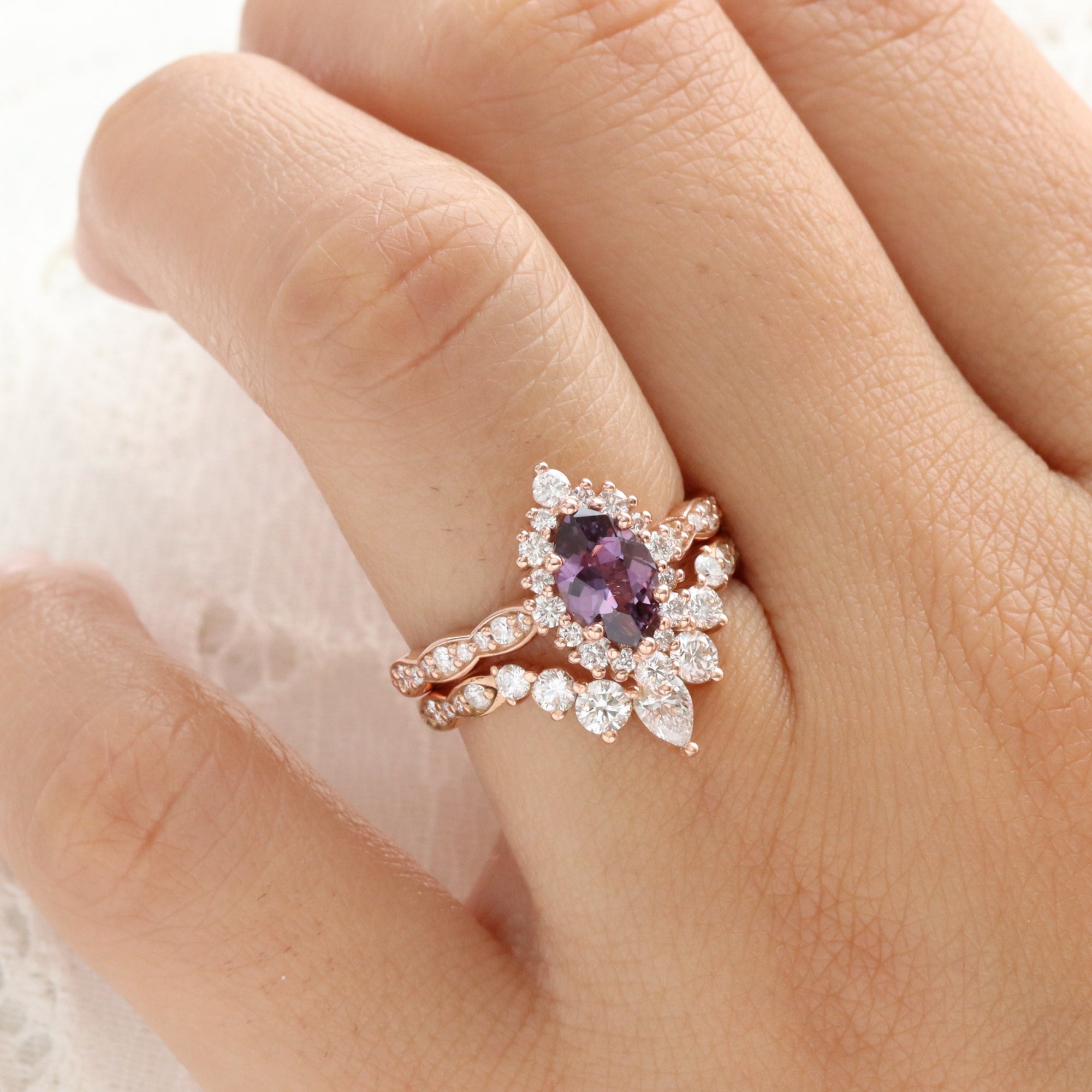 Marquise purple sapphire engagement ring rose gold halo diamond sapphire ring la more design jewelry