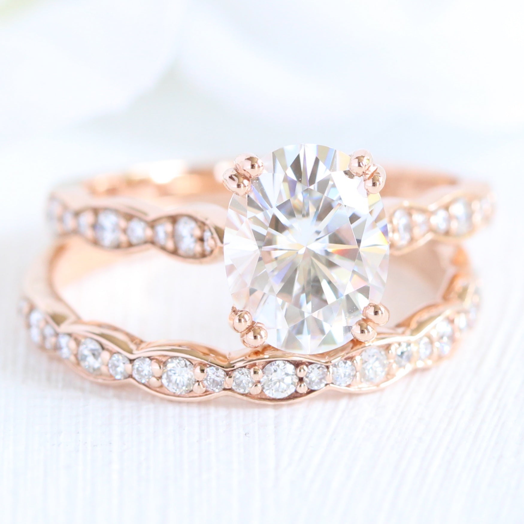 Oval moissanite diamond solitaire ring rose gold large diamond wedding band la more design jewelry