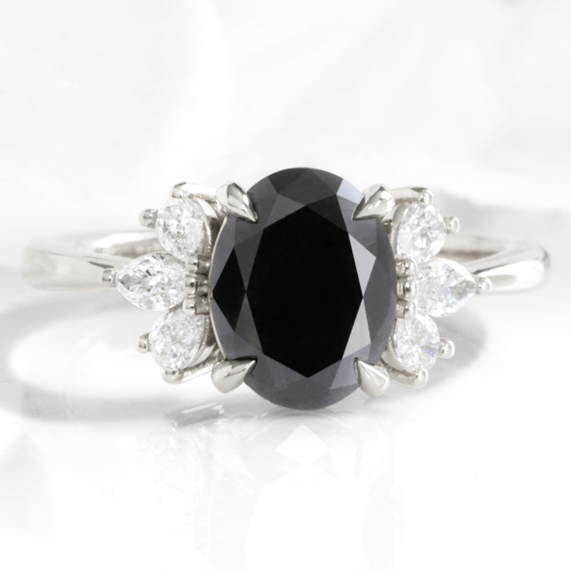 Oval black diamond engagement ring white gold 3 stone black diamond cluster ring la more design jewelry