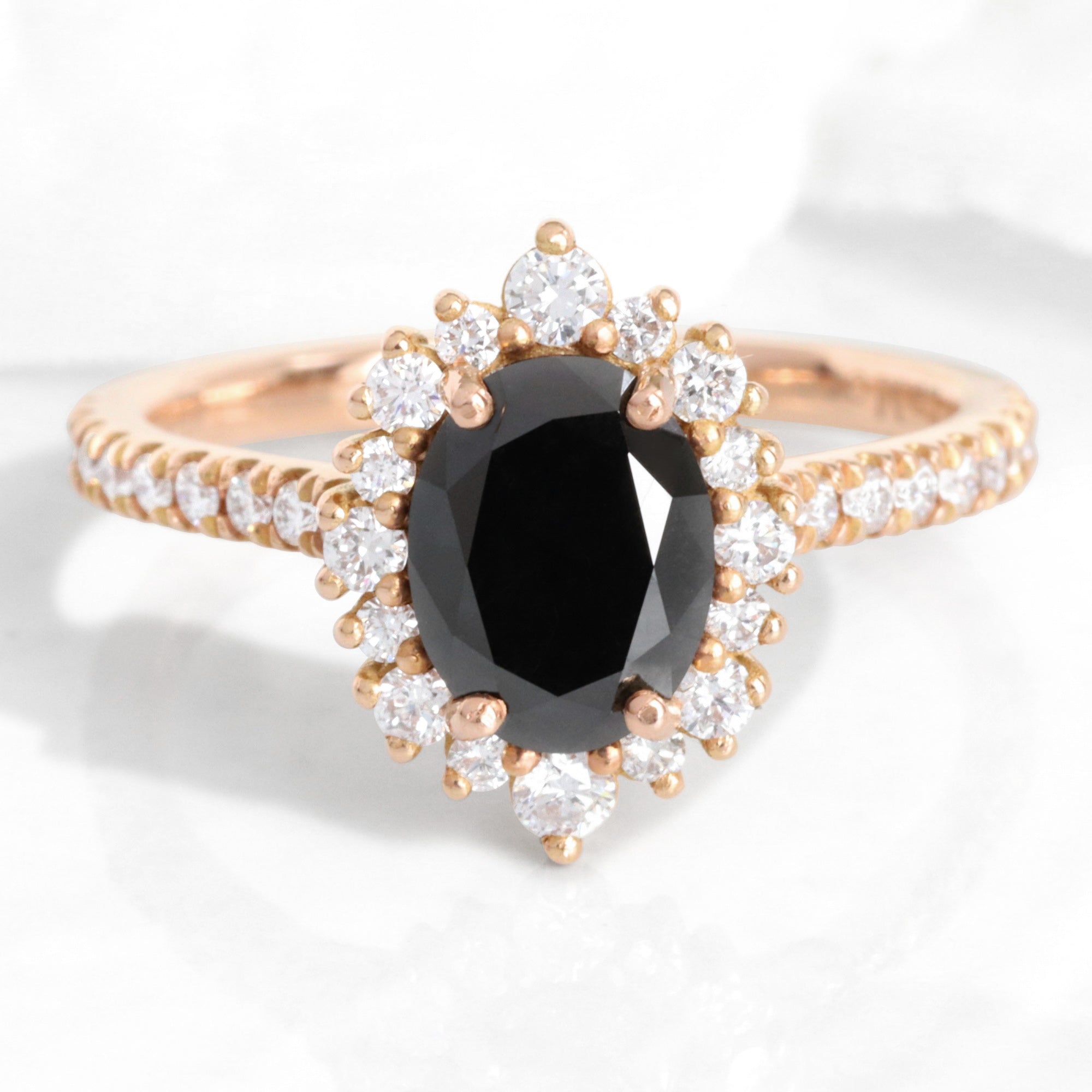 Oval black diamond engagement ring rose gold black halo diamond ring la more design jewelry