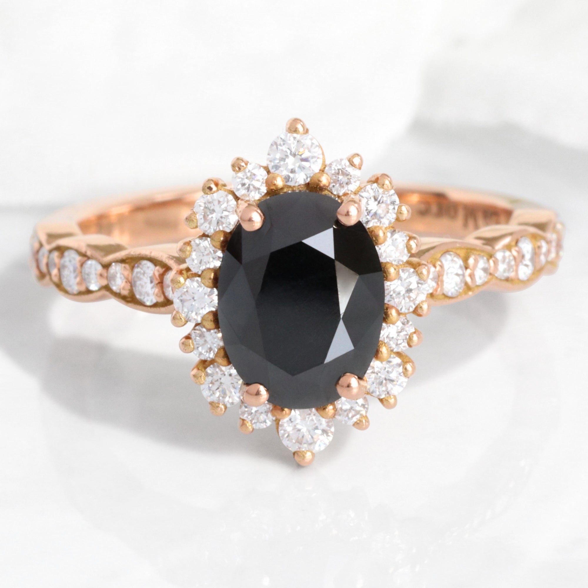 Oval black diamond engagement ring rose gold black halo diamond ring la more design jewelry