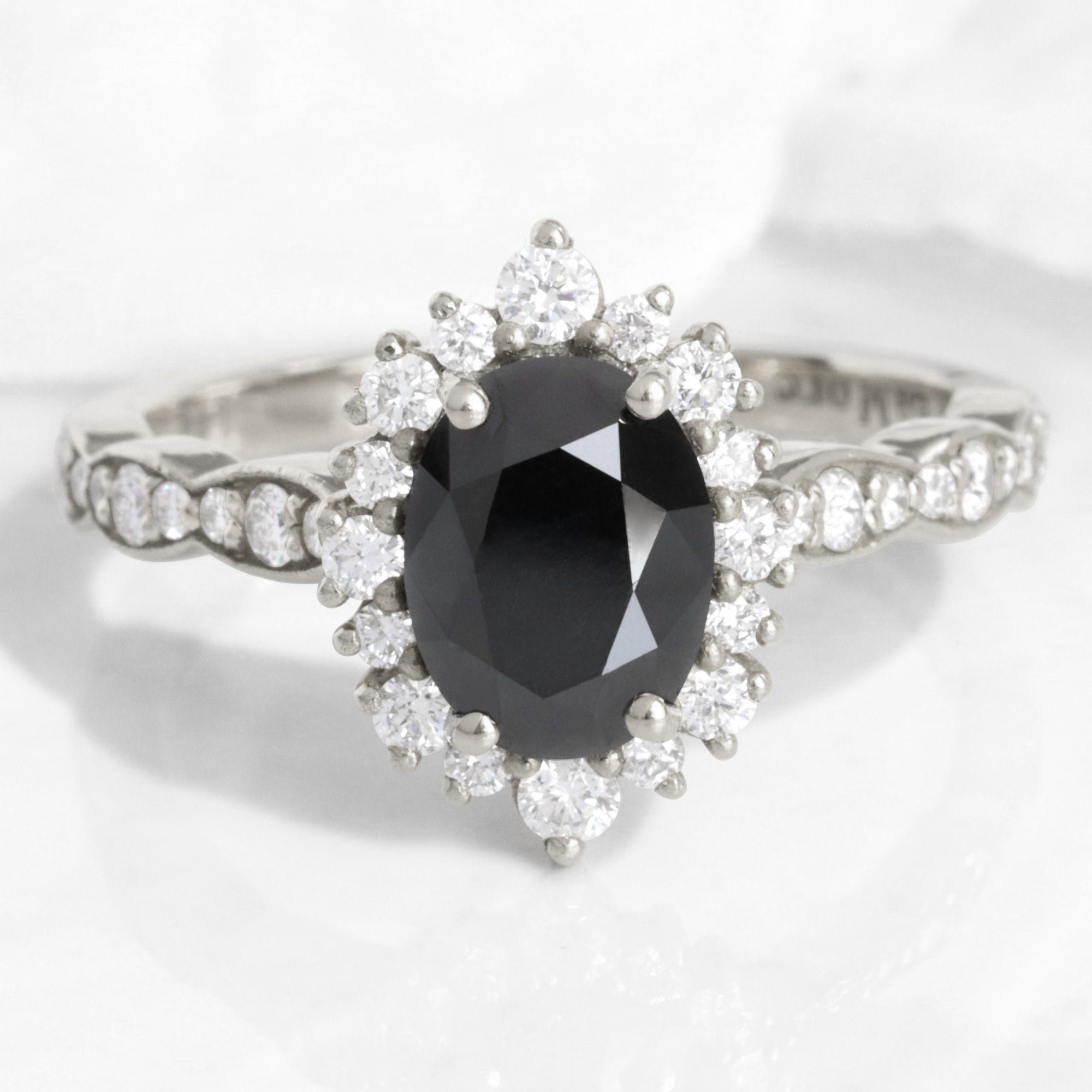 Oval black diamond engagement ring white gold black halo diamond ring la more design jewelry