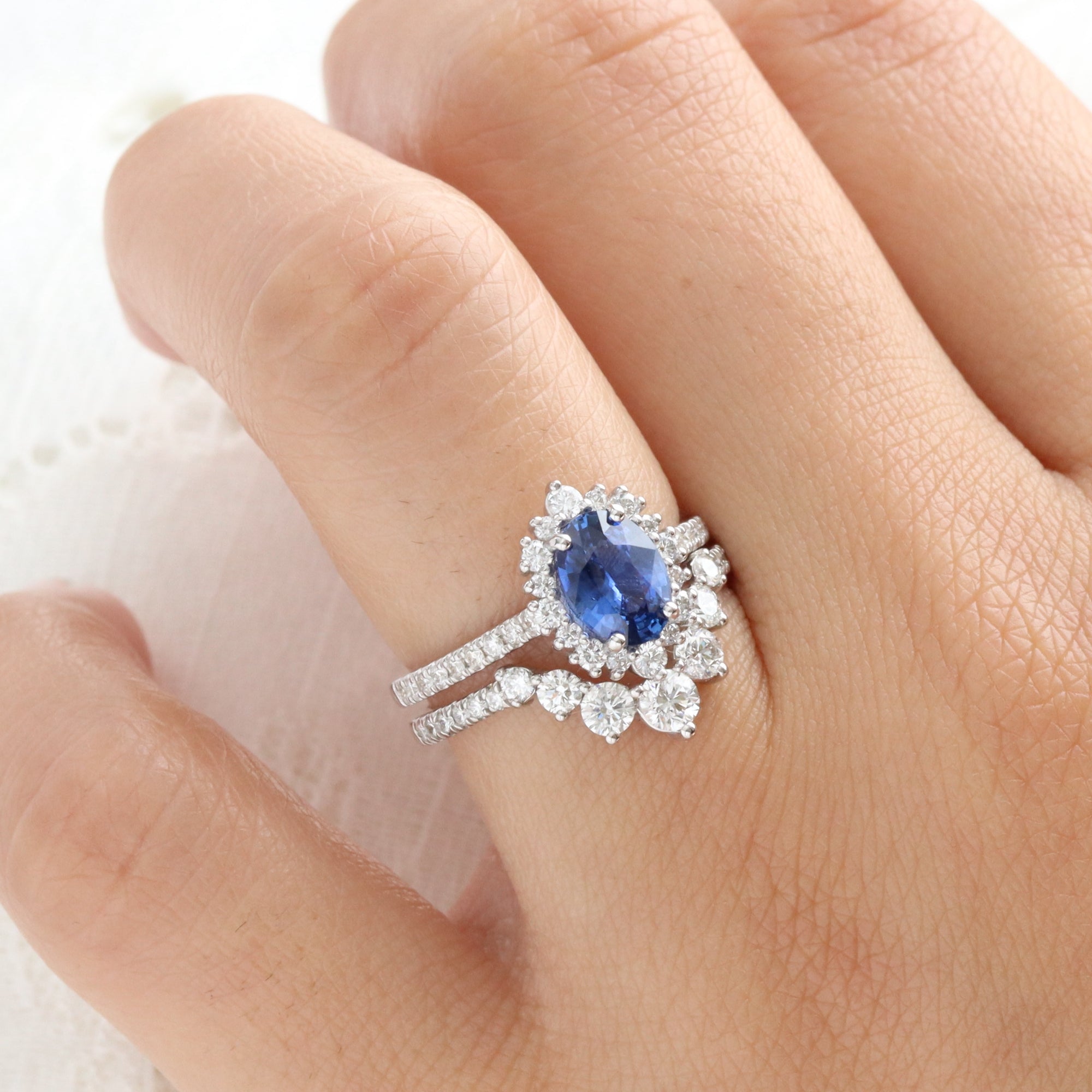 Oval blue sapphire engagement ring white gold halo diamond sapphire ring la more design jewelry