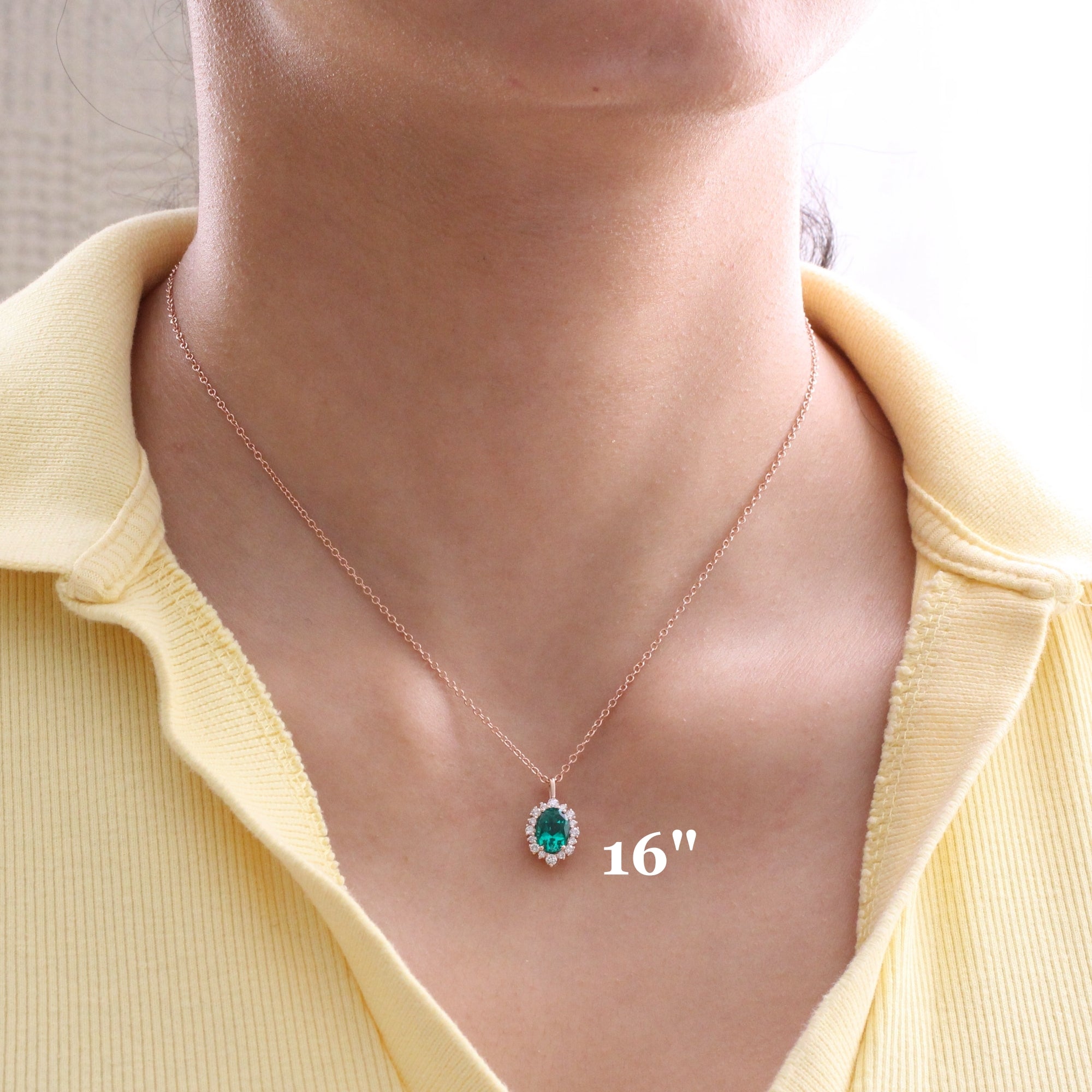 Oval emerald necklace rose gold emerald halo diamond drop pendant necklace la more design jewelry