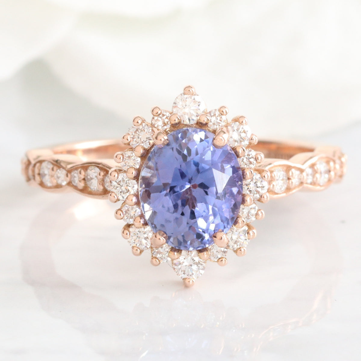 Oval lavender purple sapphire engagement ring rose gold halo diamond sapphire ring la more design jewelry