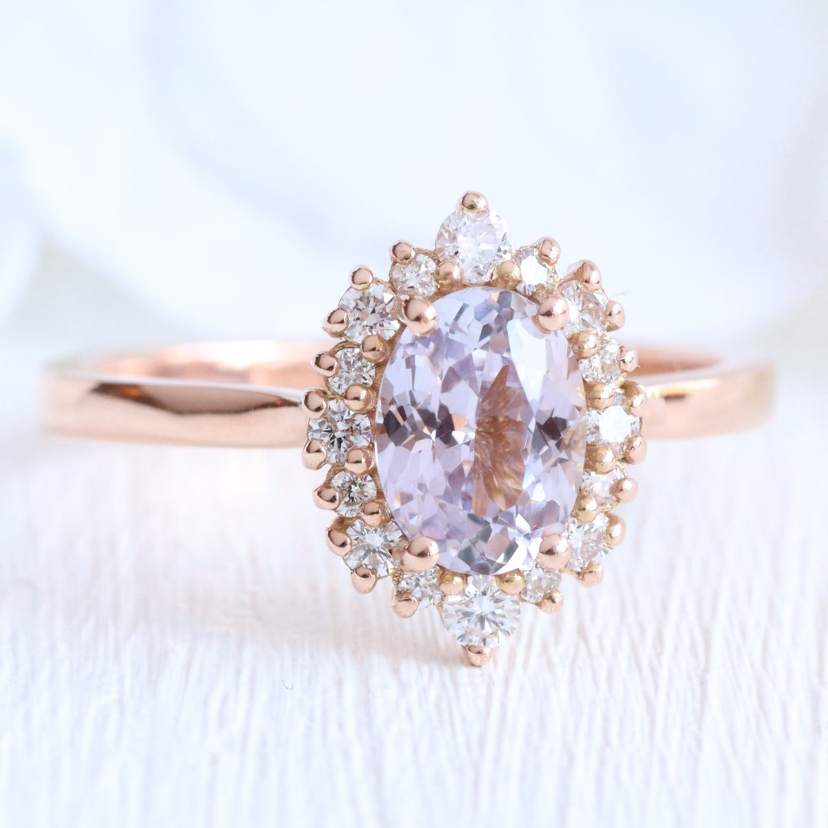 Oval lavender sapphire ring rose gold halo diamond sapphire engagement ring la more design jewelry