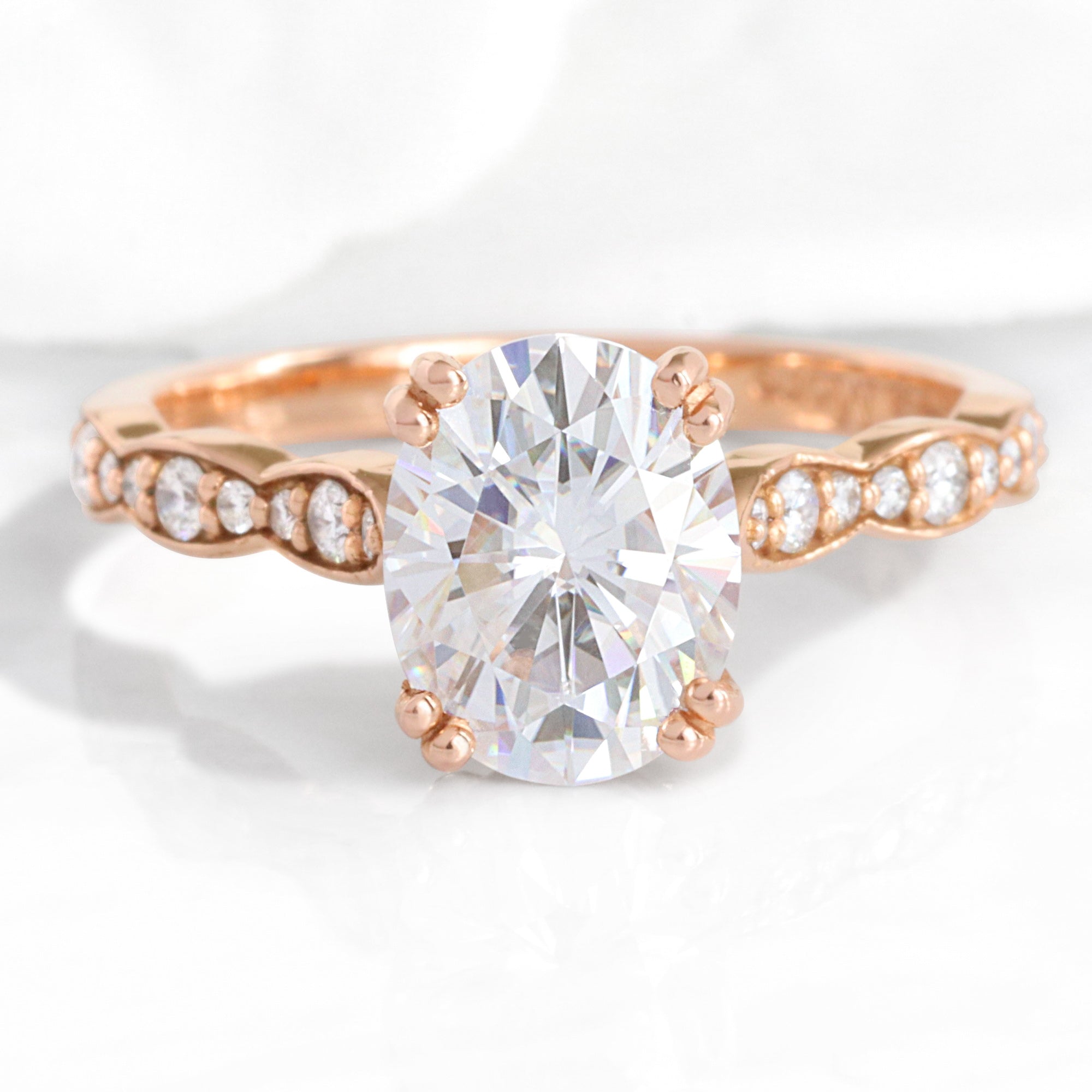 Oval moissanite diamond engagement ring rose gold solitaire moissanite ring la more design jewelry