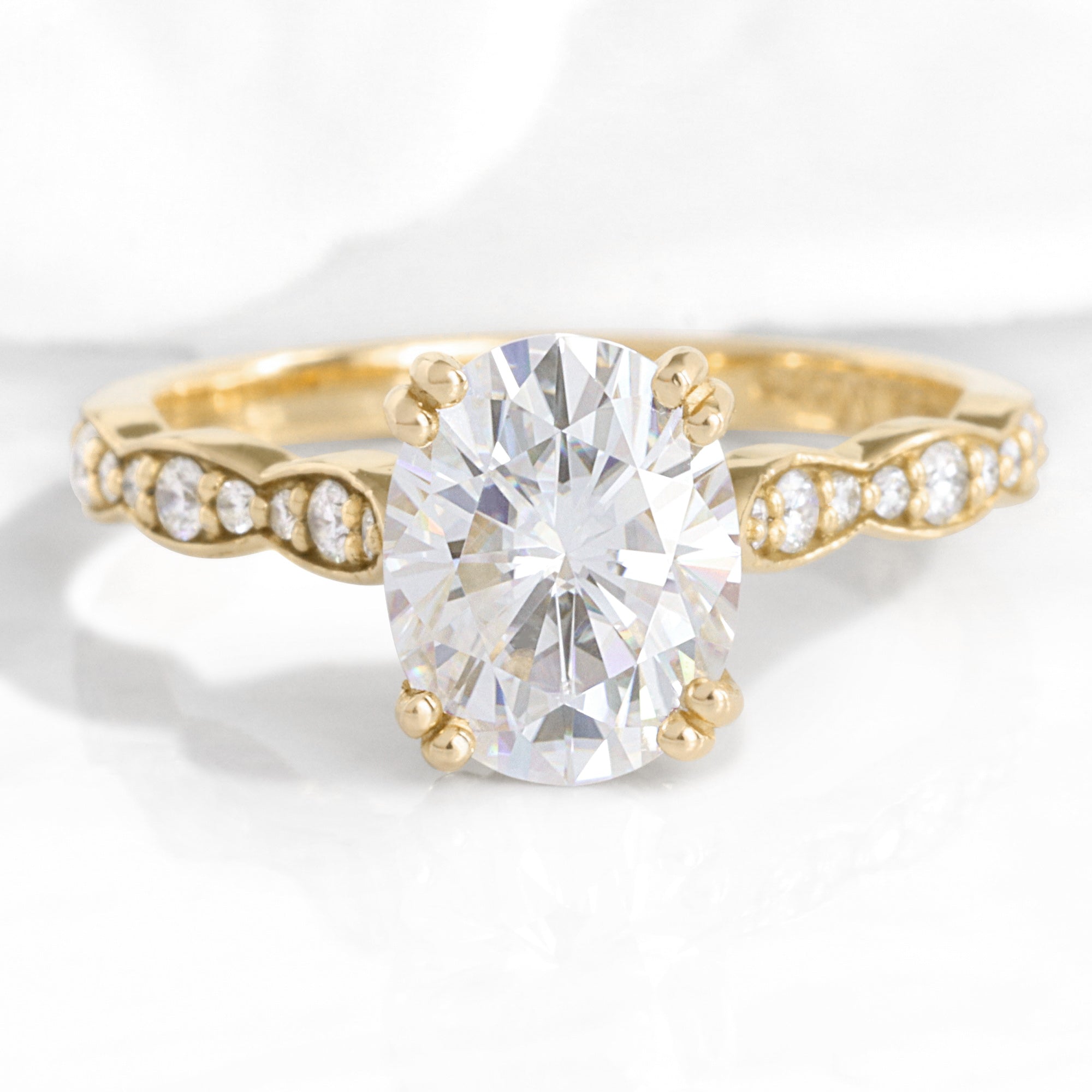 Oval moissanite diamond engagement ring yellow gold solitaire moissanite ring la more design jewelry