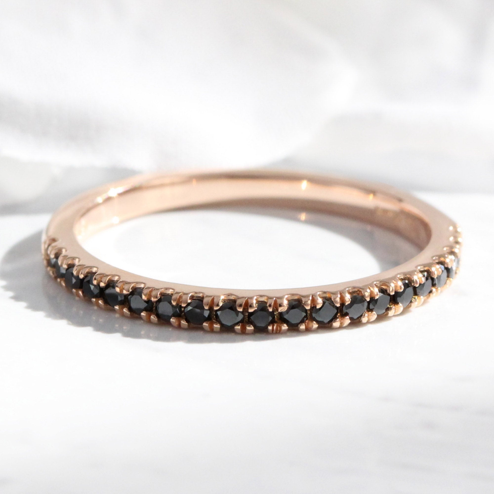 Pave black diamond wedding ring rose gold half eternity wedding band la more design jewelry