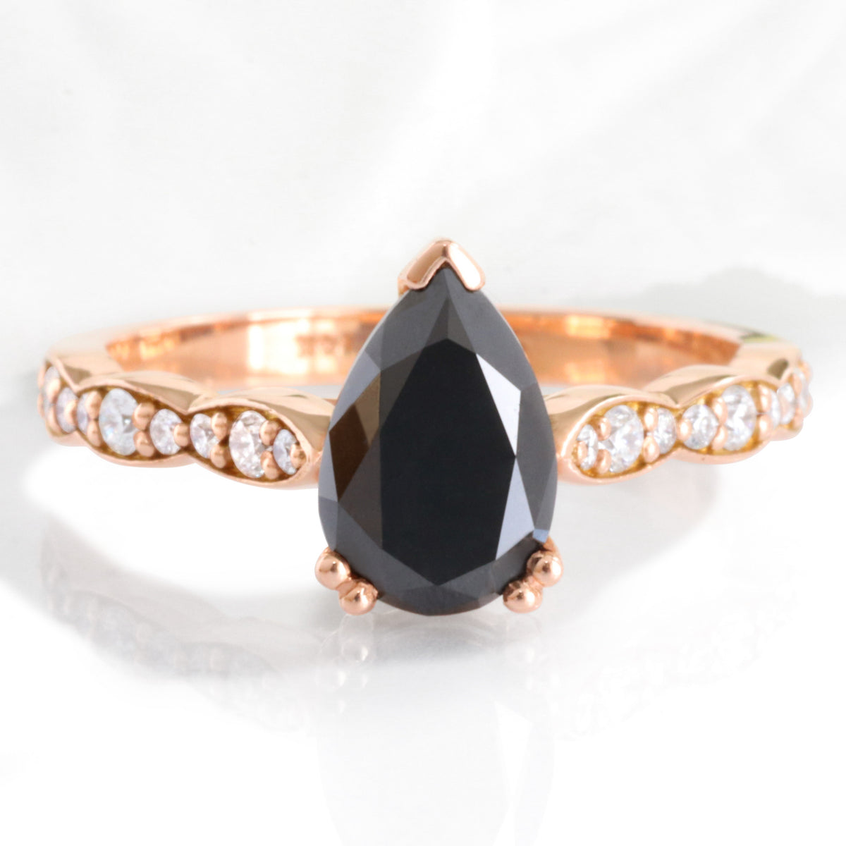 Pear black diamond engagement ring rose gold black diamond solitaire ring la more design jewelry