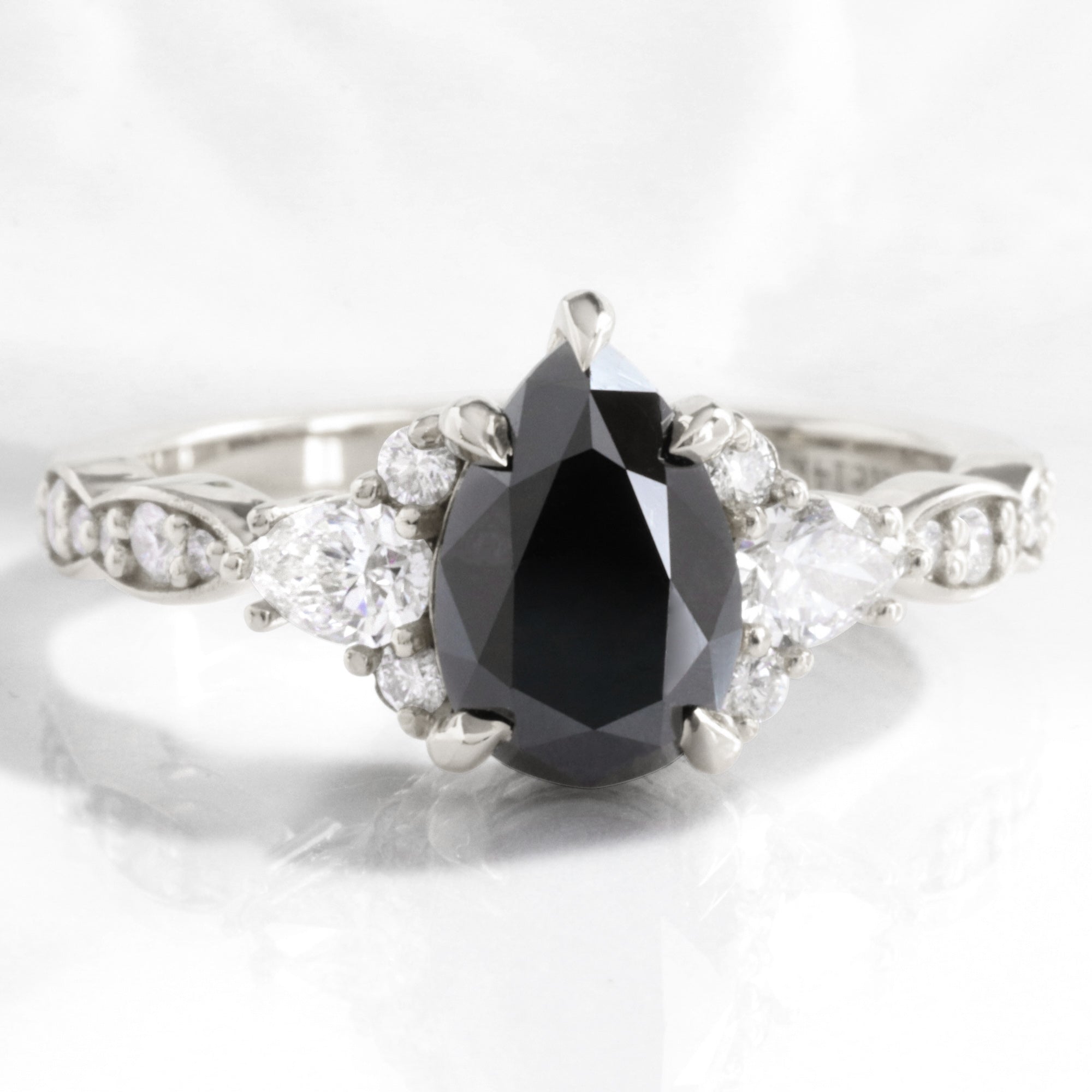 Pear black diamond engagement ring white gold 3 stone black diamond cluster ring la more design jewelry