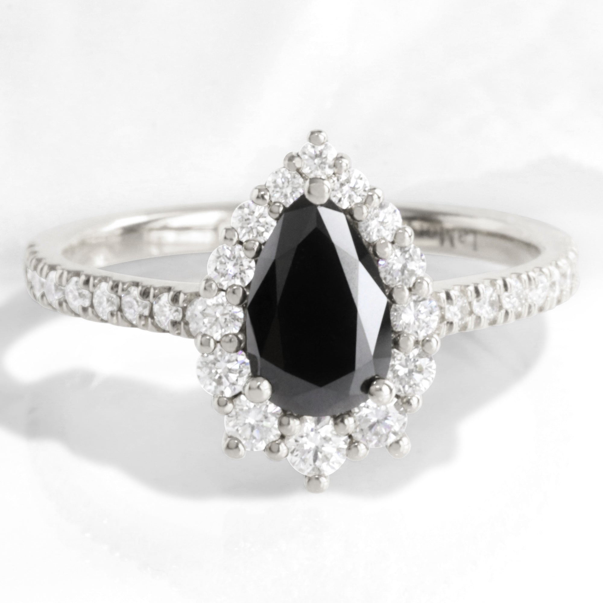 Pear black diamond engagement ring white gold black halo diamond ring la more design jewelry