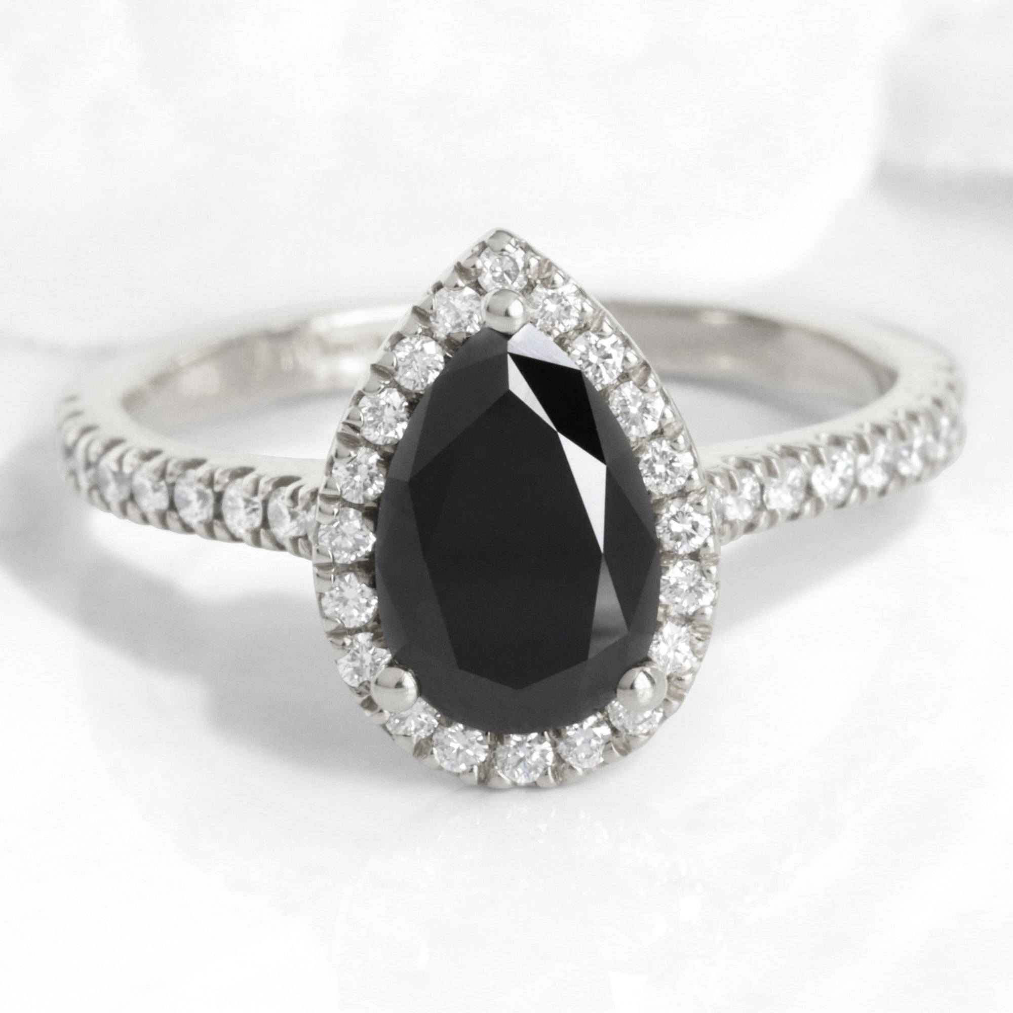 Pear black diamond engagement ring white gold black halo diamond ring la more design jewelry