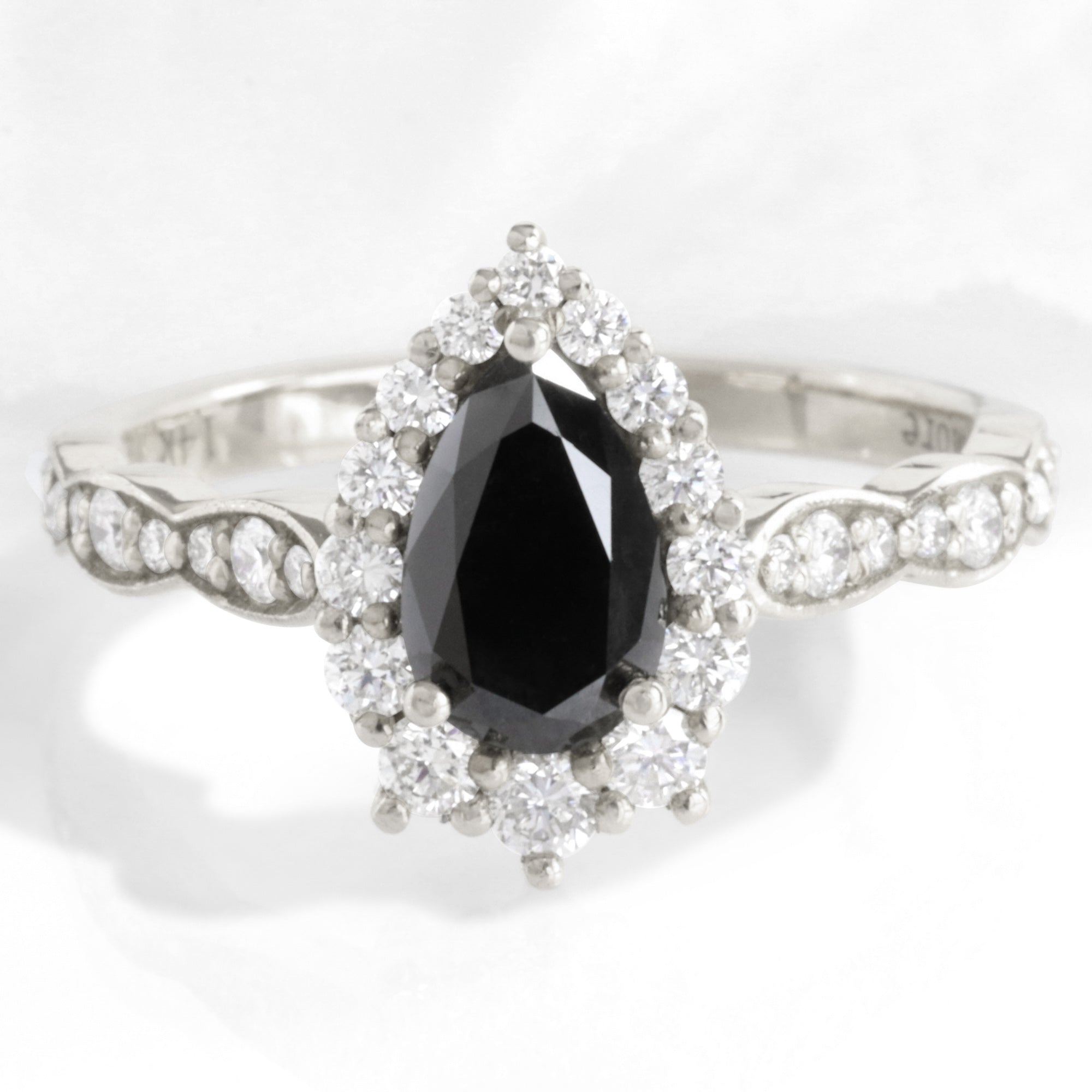 Pear black diamond engagement ring white gold black halo diamond ring la more design jewelry