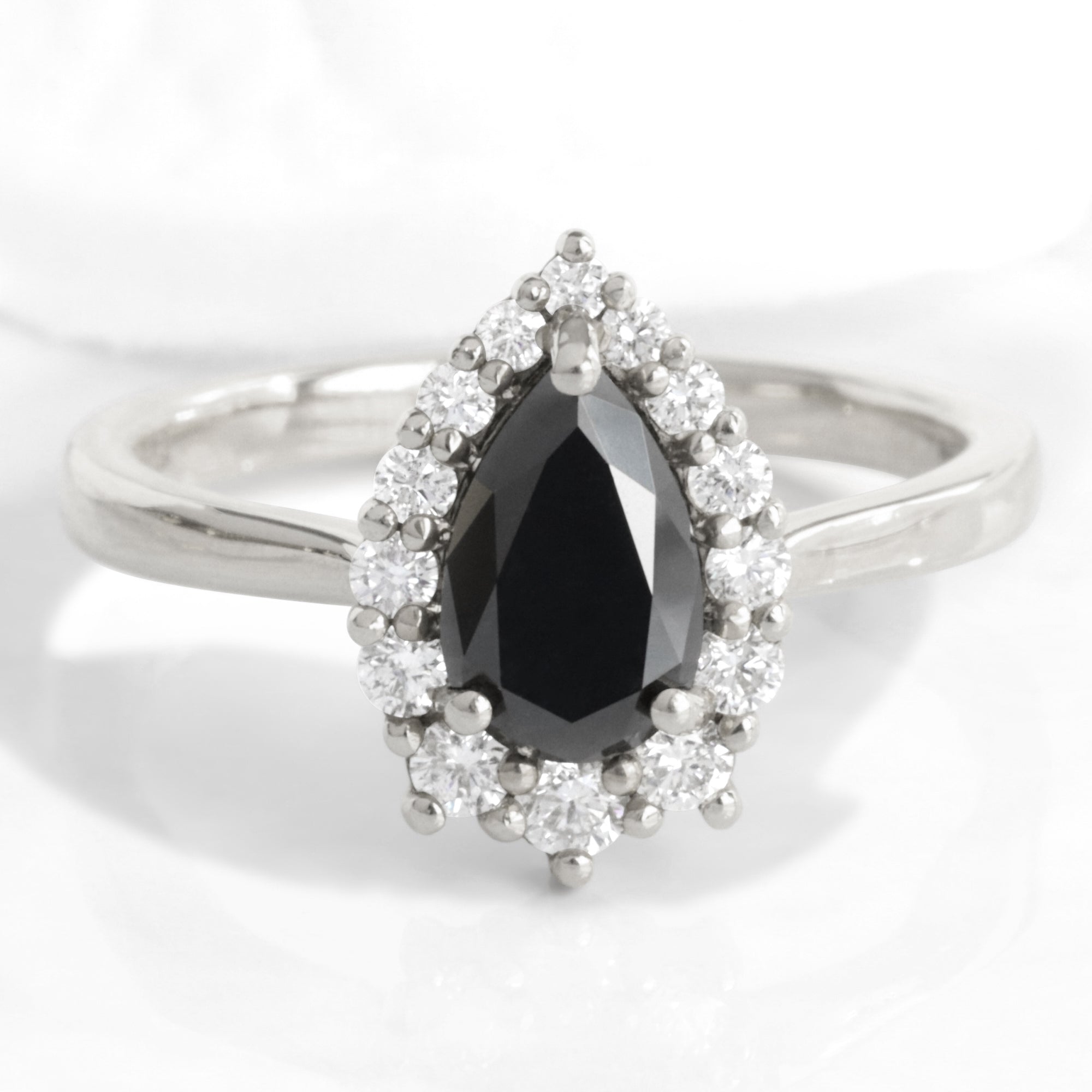 Pear black diamond engagement ring white gold black halo diamond ring la more design jewelry