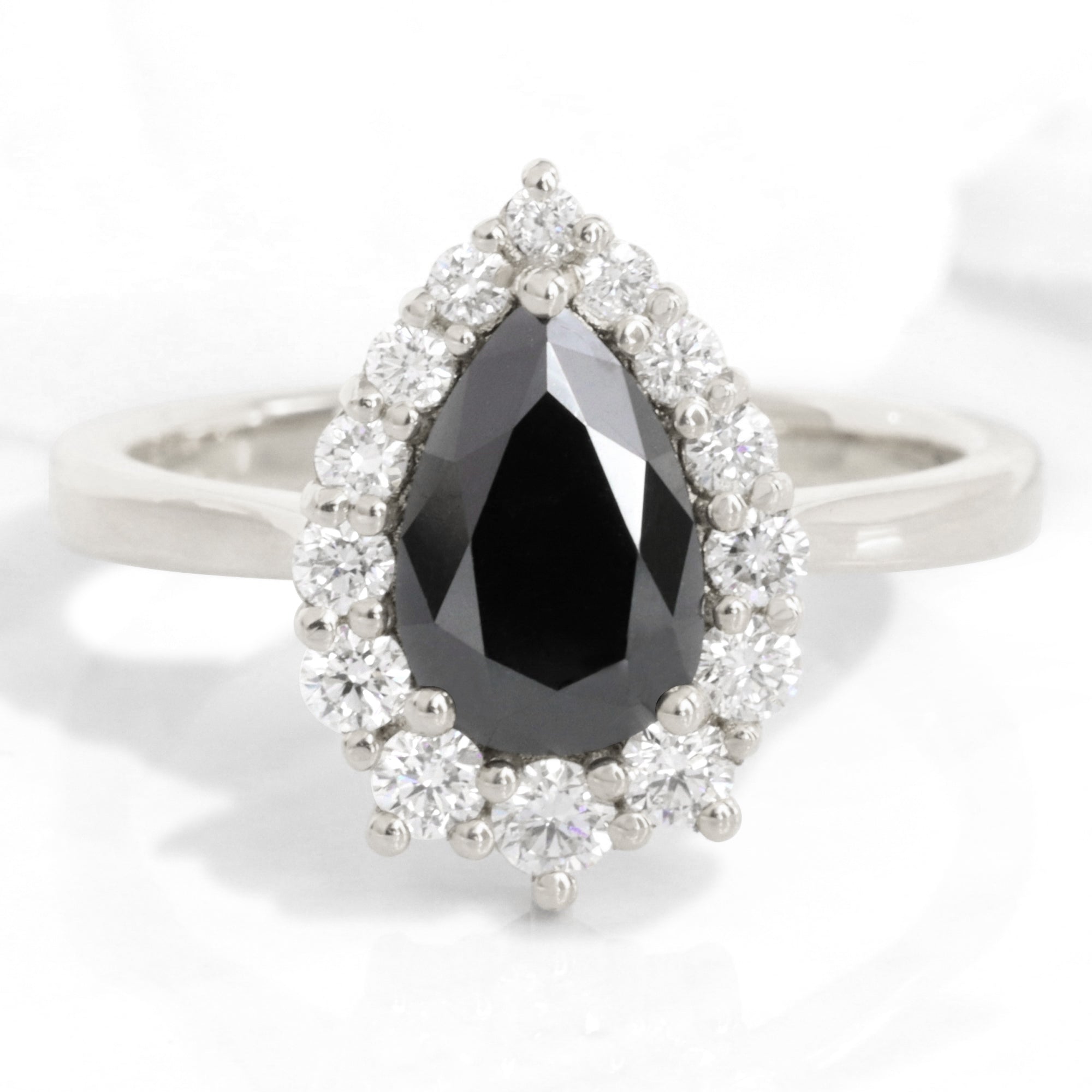 Pear black diamond engagement ring white gold halo diamond pear ring pear cluster la more design jewelry