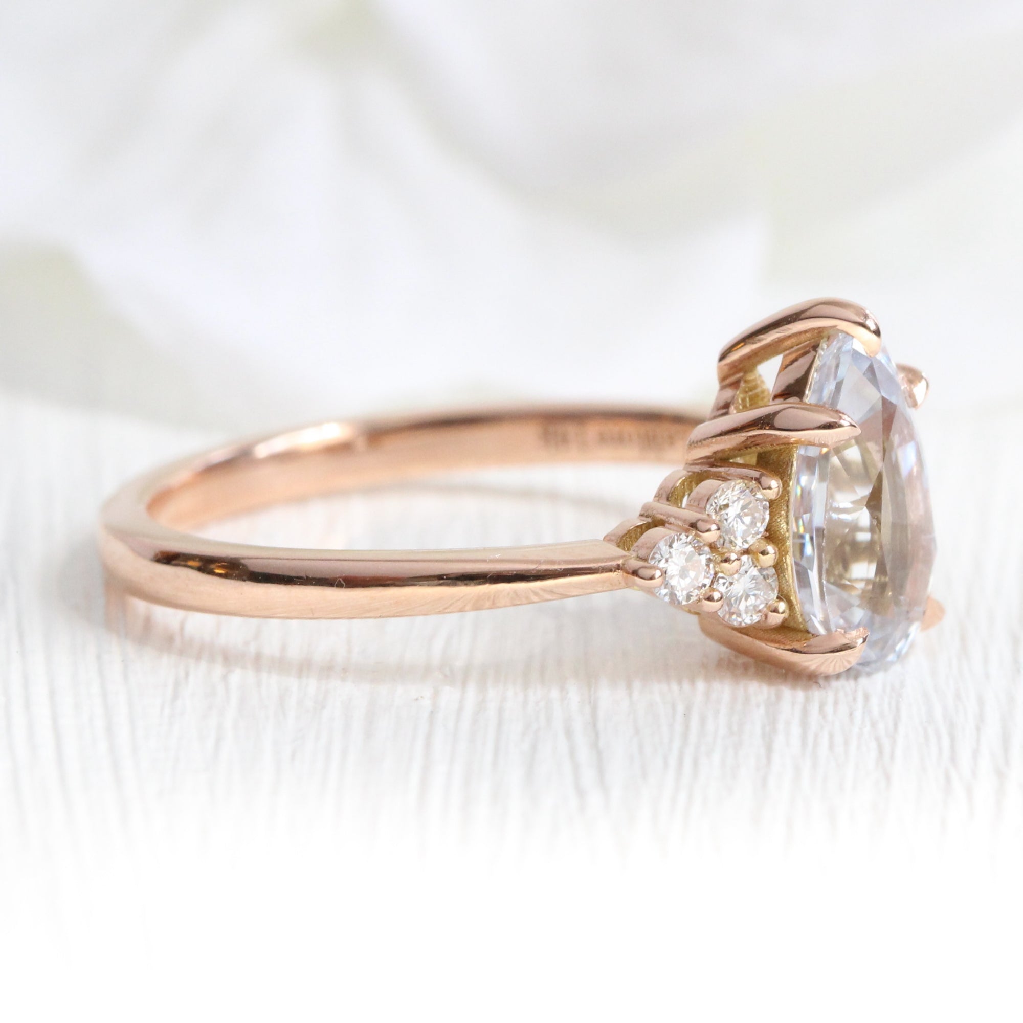 Pear cut white sapphire ring rose gold 3 stone diamond ring la more design jewelry