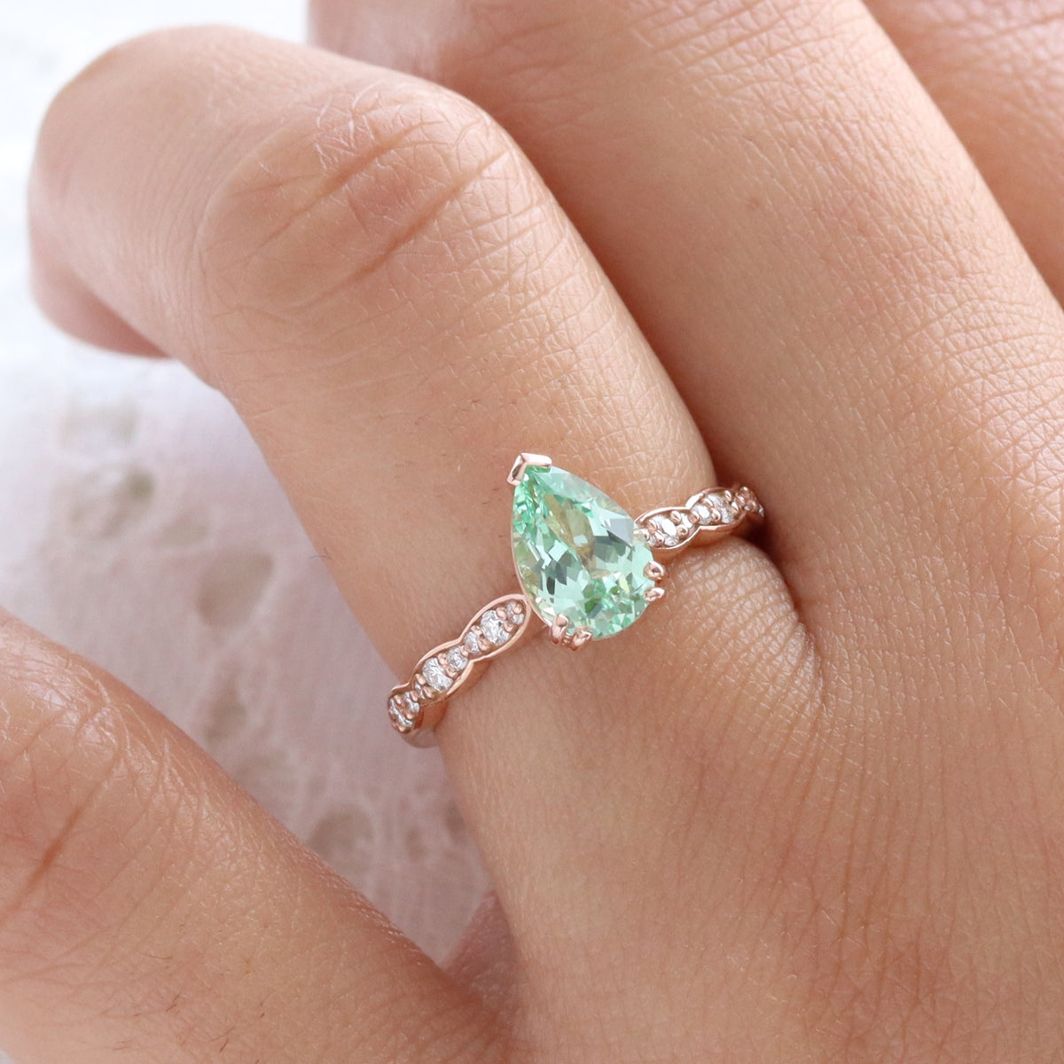 Pear green sapphire ring rose gold solitaire sapphire diamond engagement ring la more design jewelry