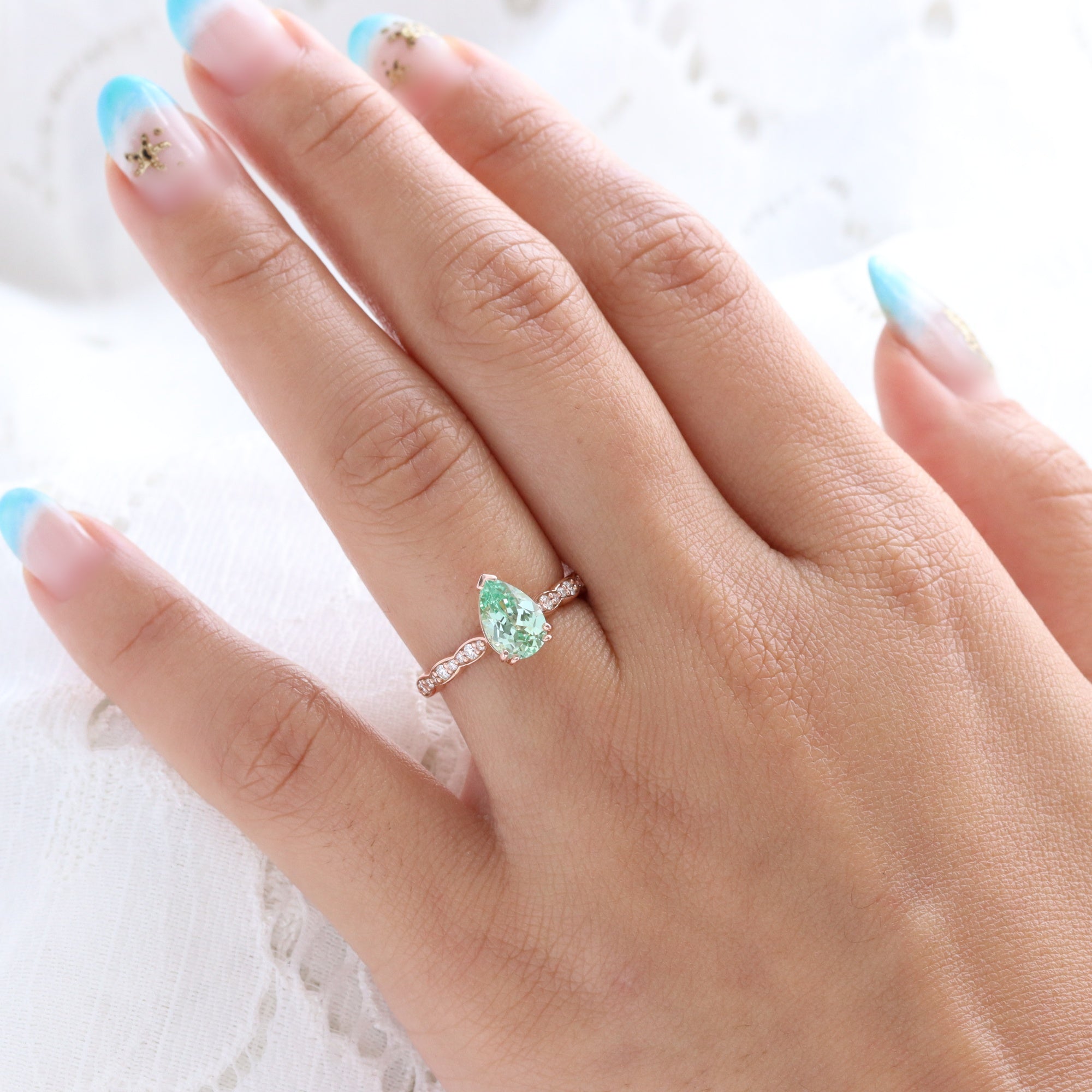 Pear green sapphire ring rose gold solitaire sapphire diamond engagement ring la more design jewelry