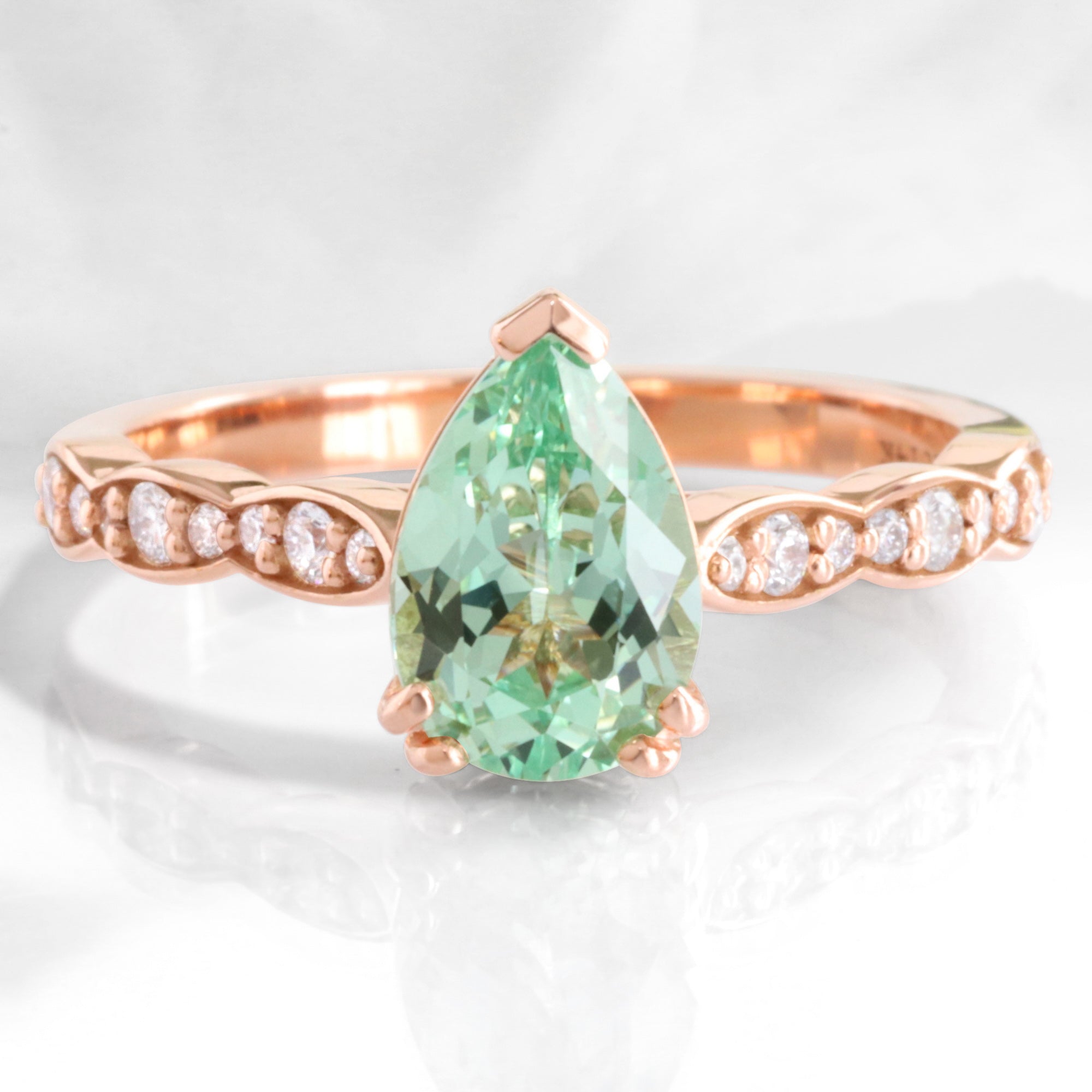 Pear green sapphire ring rose gold solitaire sapphire diamond engagement ring la more design jewelry