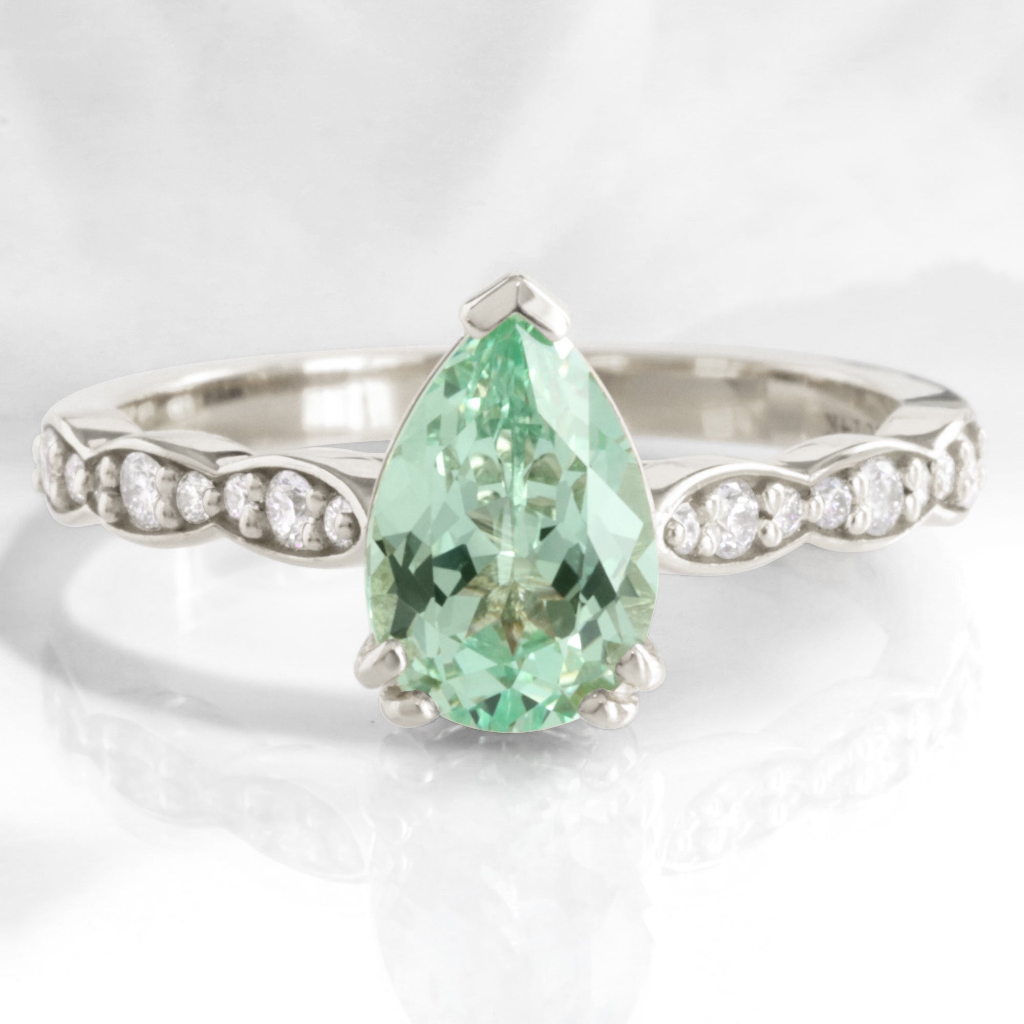 Pear green sapphire ring white gold solitaire sapphire diamond engagement ring la more design jewelry