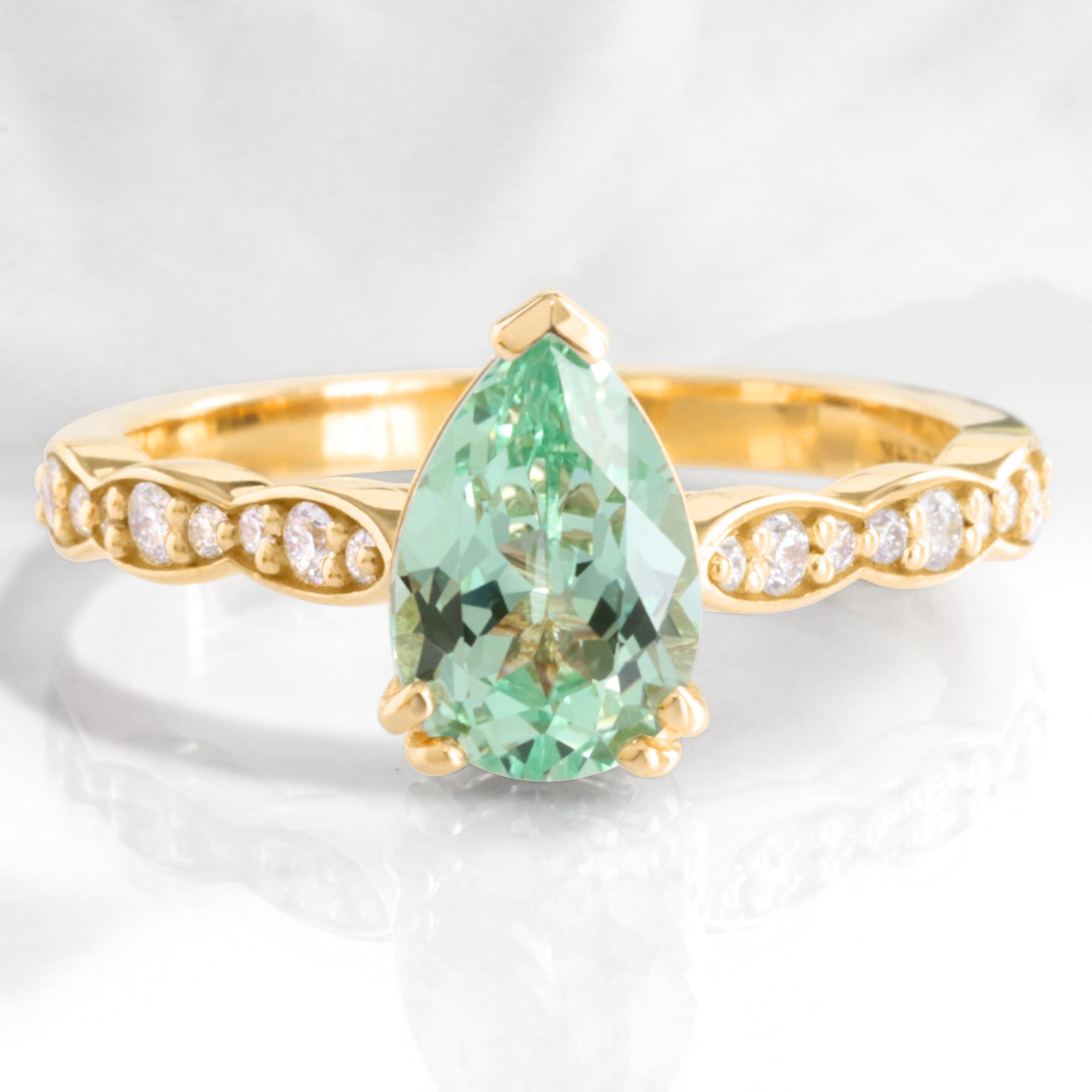 Pear green sapphire ring yellow gold solitaire sapphire diamond engagement ring la more design jewelry