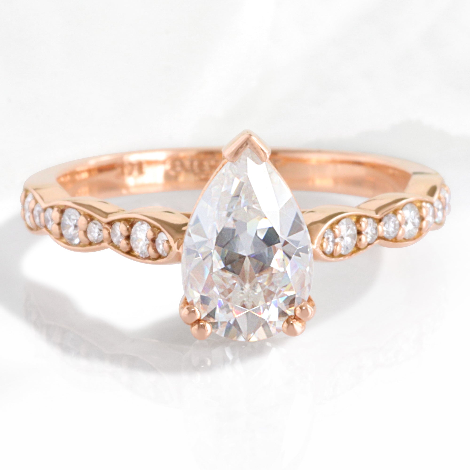 Pear moissanite diamond engagement ring rose gold solitaire moissanite ring la more design jewelry