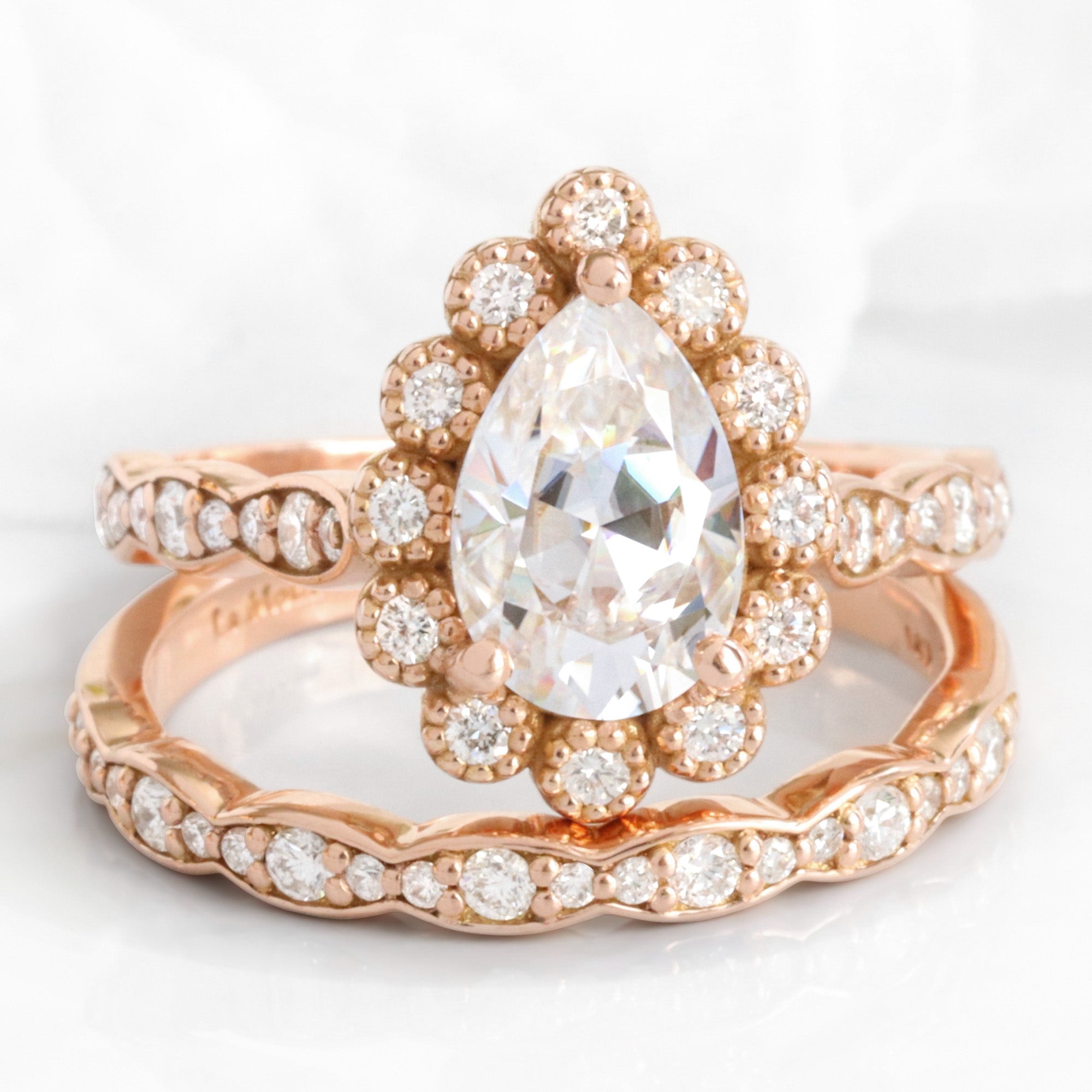 2.5 Ct Pear Shaped Moissanite newest Engagement Ring Rose Gold Colorless Moissanite Ring Half Eternity Antique Pear Halo Anniversary Women Ring.