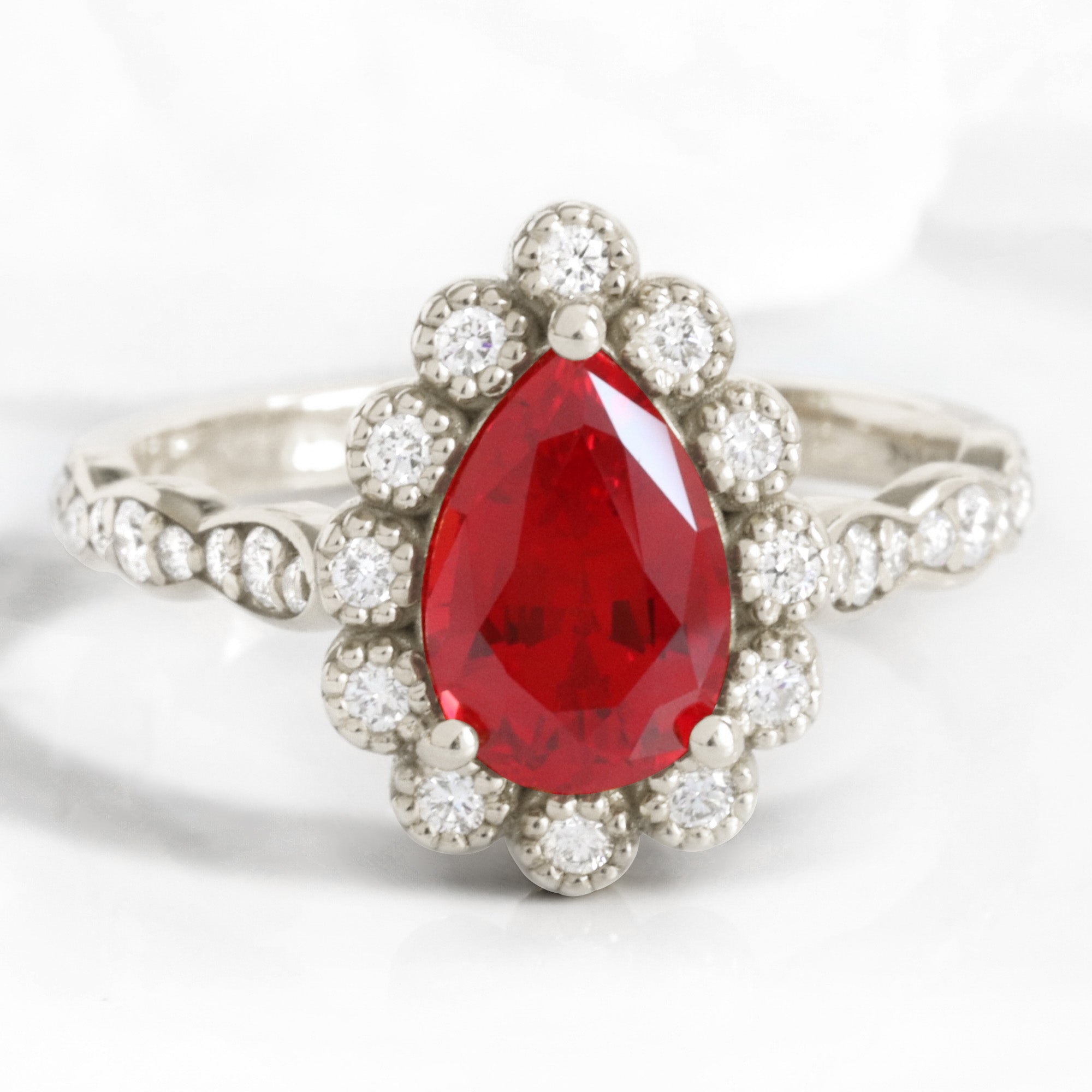 2.00 Ct Pear & Round deals Cut Red Ruby Diamond Solitaire Engagement Women's Ring 14K White Gold Finish