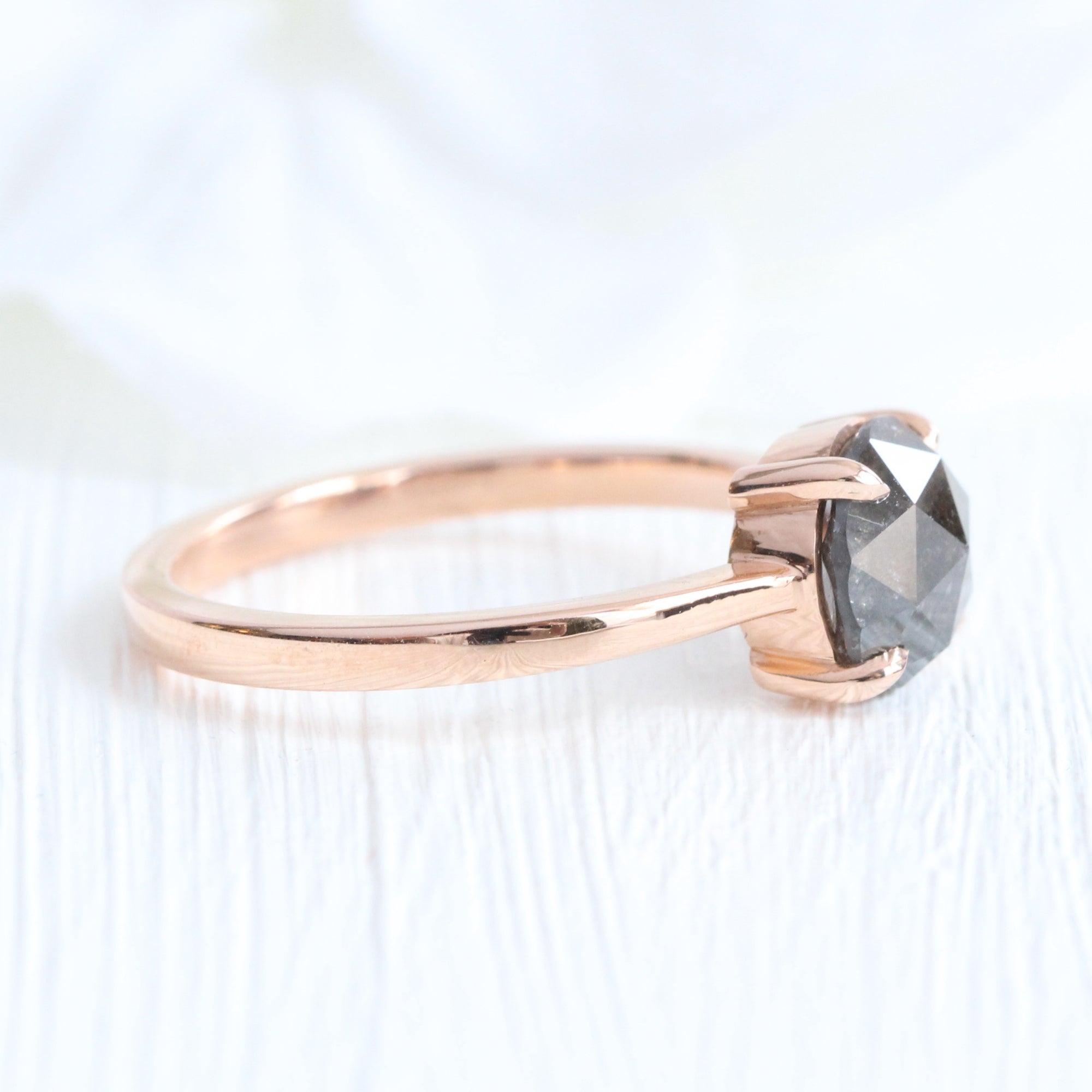 Rose cut dark salt and pepper diamond ring rose gold solitaire grey diamond ring la more design jewelry