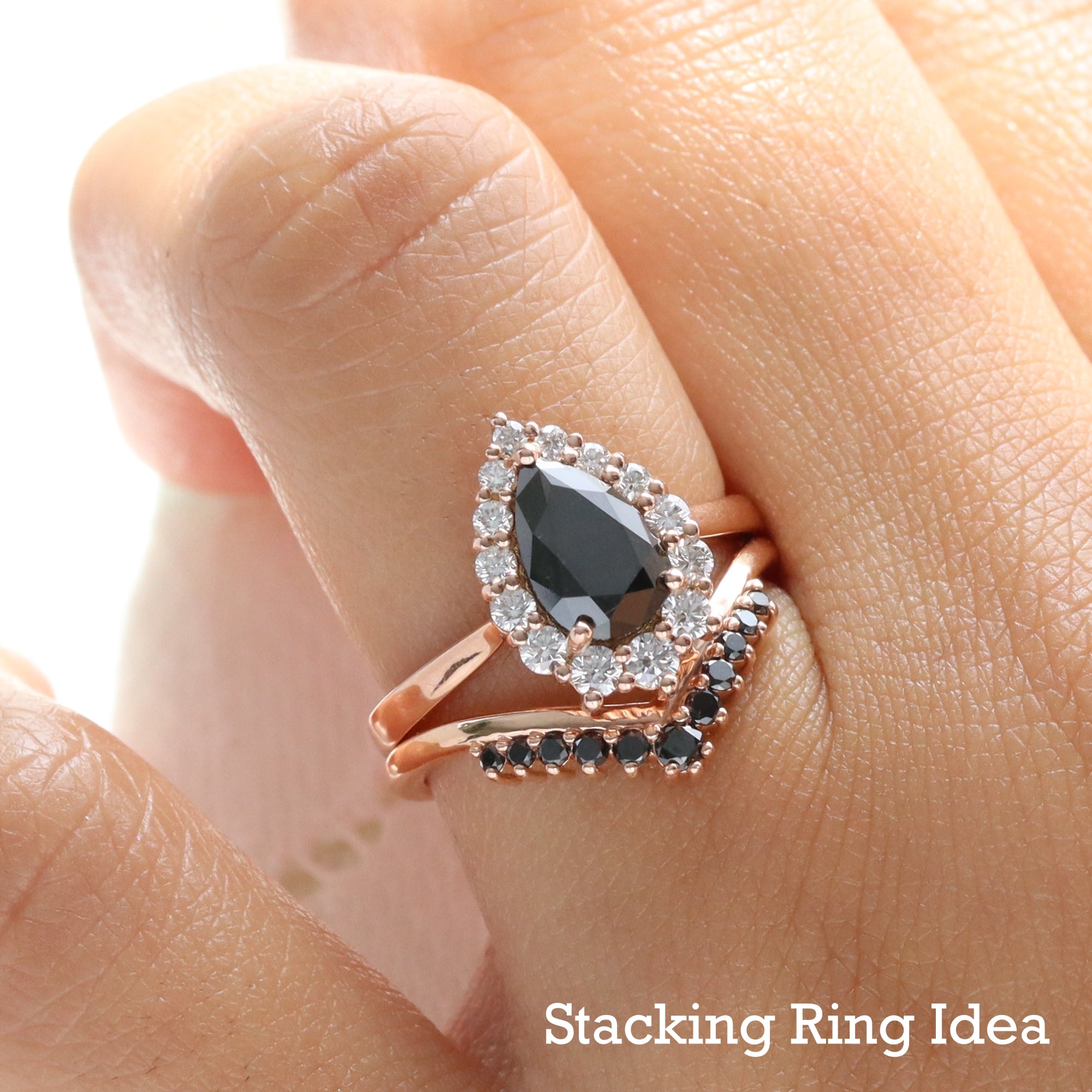 Pear black diamond engagement ring rose gold halo diamond pear ring pear cluster la more design jewelry