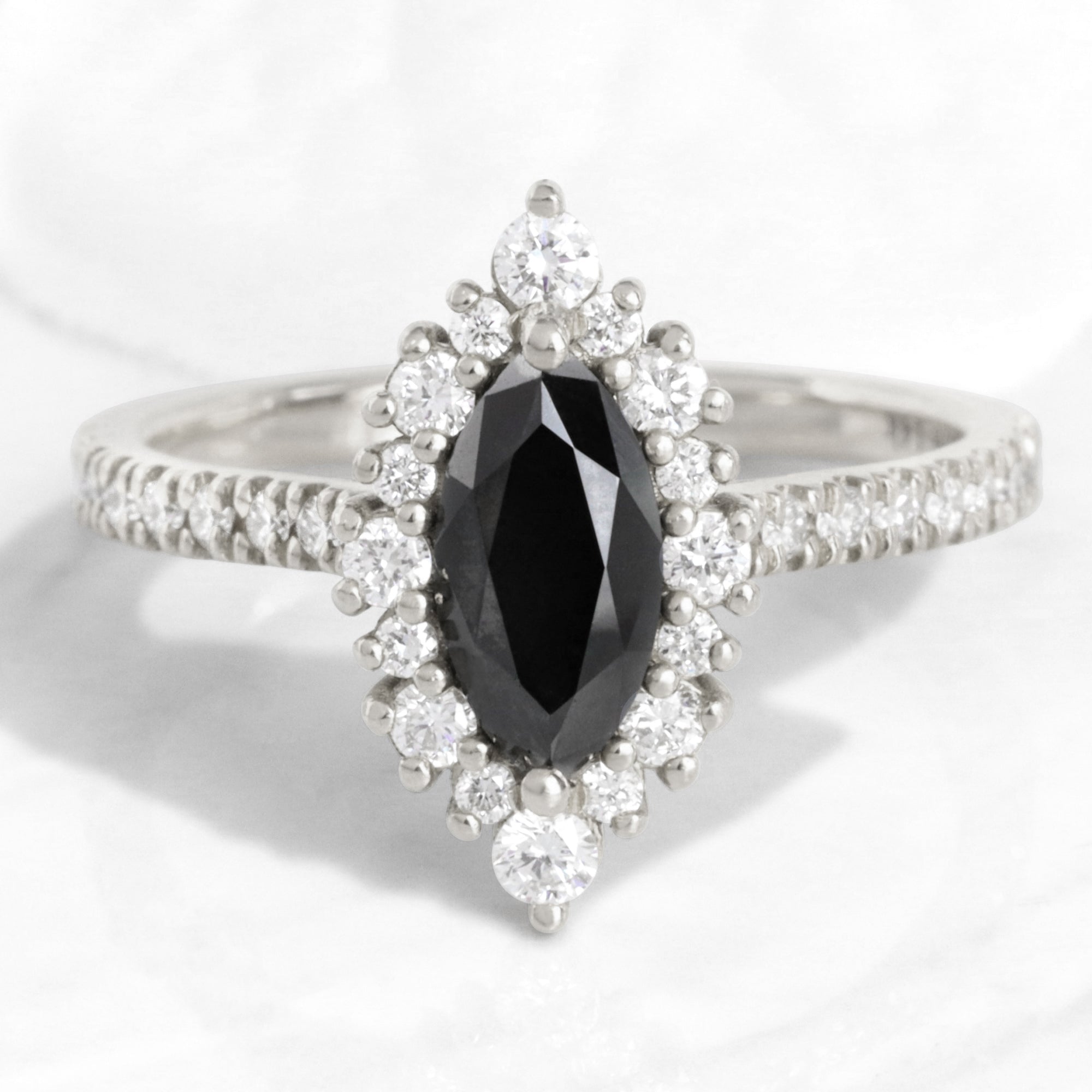 Unique marquise black diamond ring white gold black halo diamond engagement ring la more design jewelry