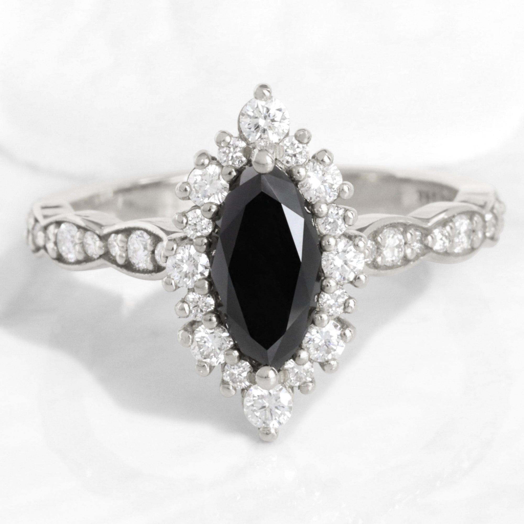 Unique marquise black diamond ring white gold black halo diamond engagement ring la more design jewelry