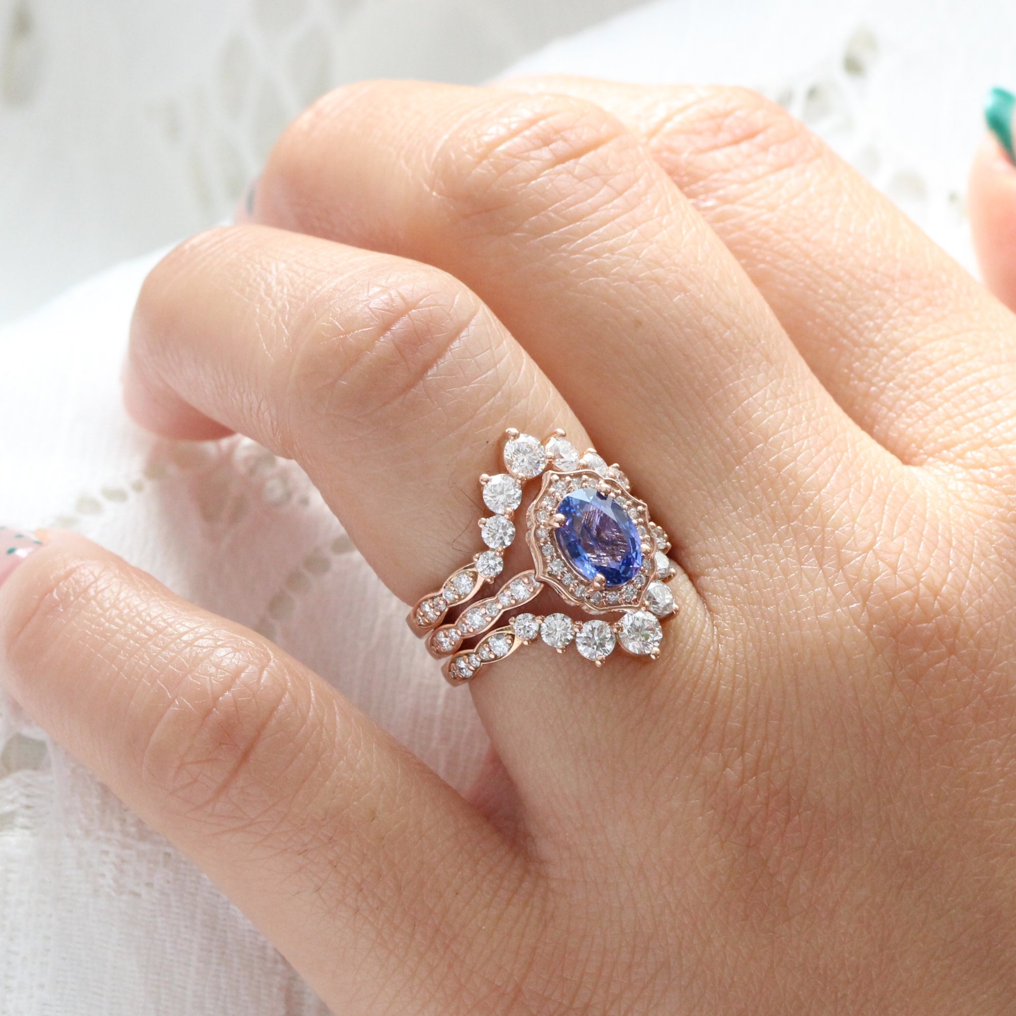 Vintage Ceylon Sapphire Diamond Ring Rose Gold Oval Blue Sapphire Ring | La  More Design