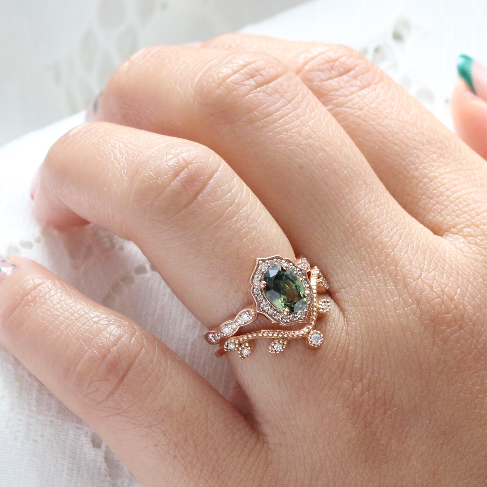 4CT Emerald Sapphire Rose Gold outlet Engagement Ring