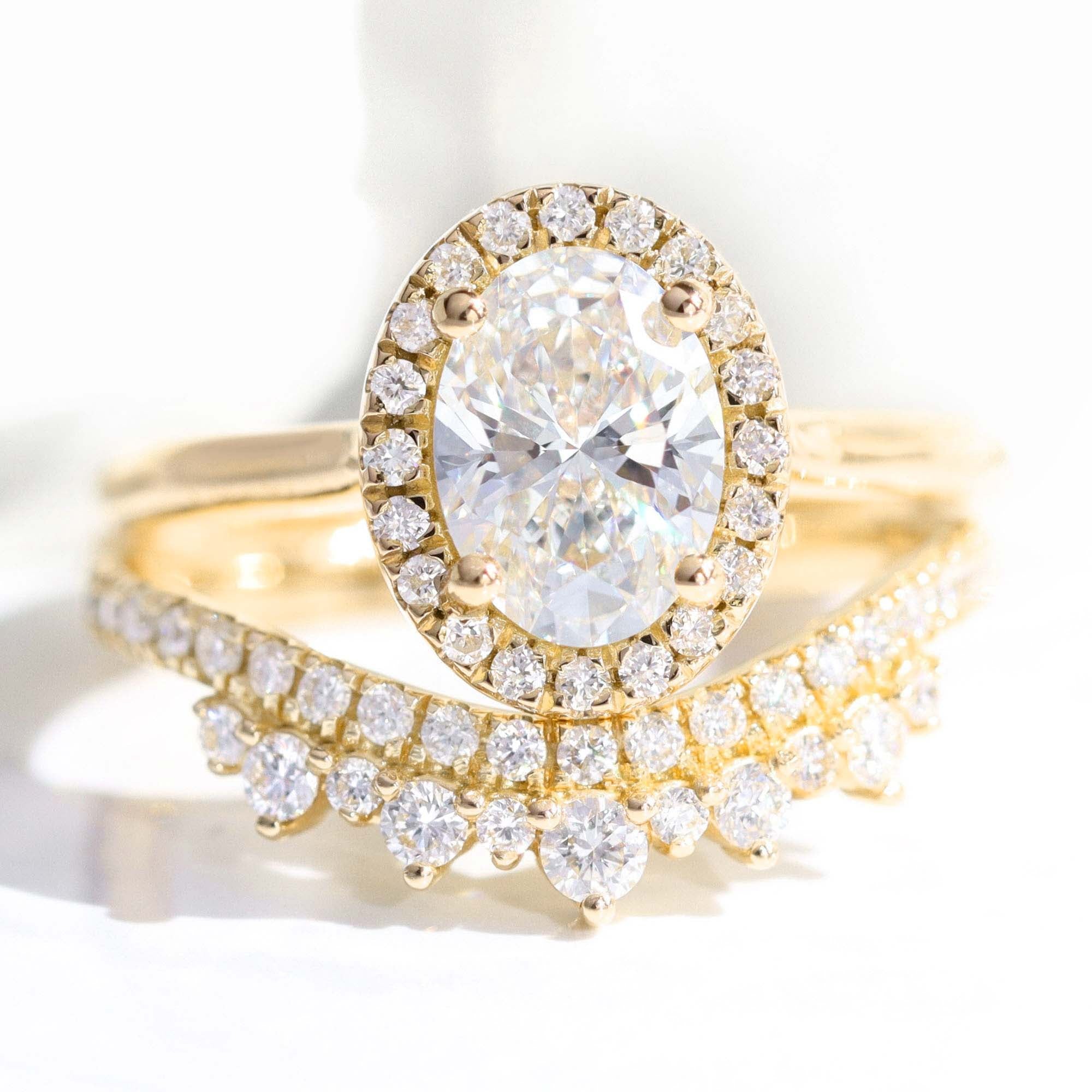 lab diamond ring bridal set yellow gold halo oval diamond engagement ring La More Design Jewelry