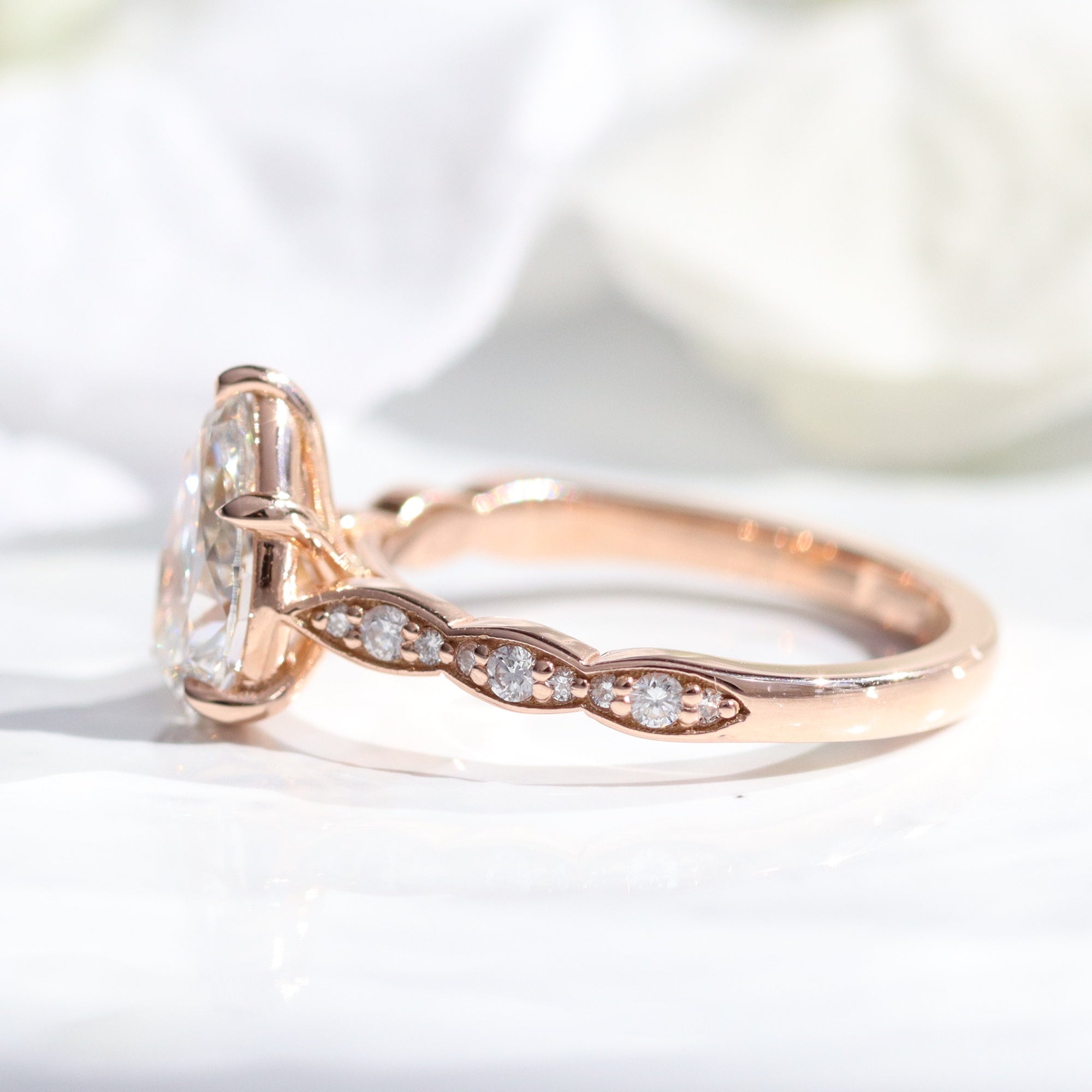 lab diamond ring rose gold pear diamond solitaire engagement ring La More Design Jewelry