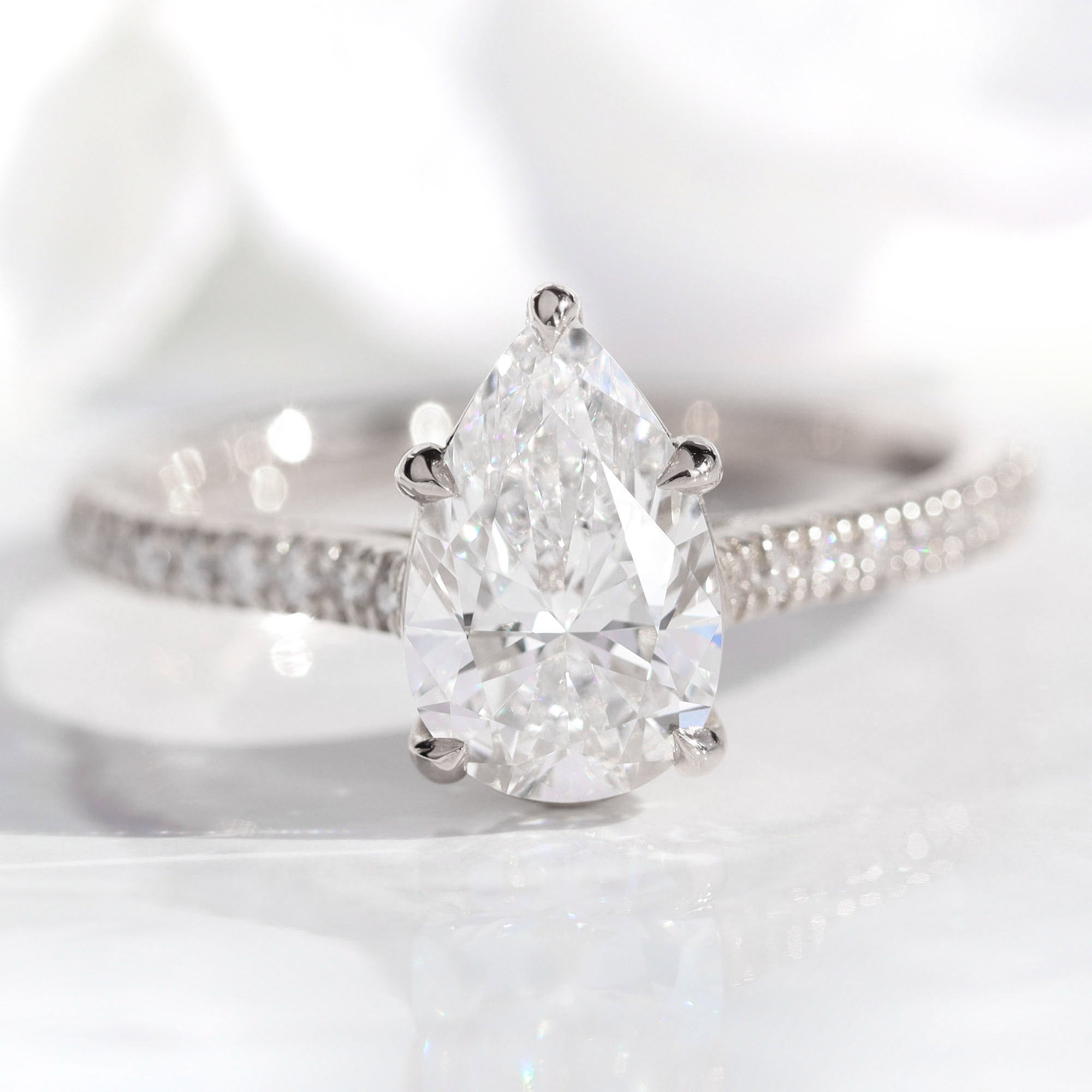 lab diamond ring white gold pear diamond solitaire engagement ring La More Design Jewelry