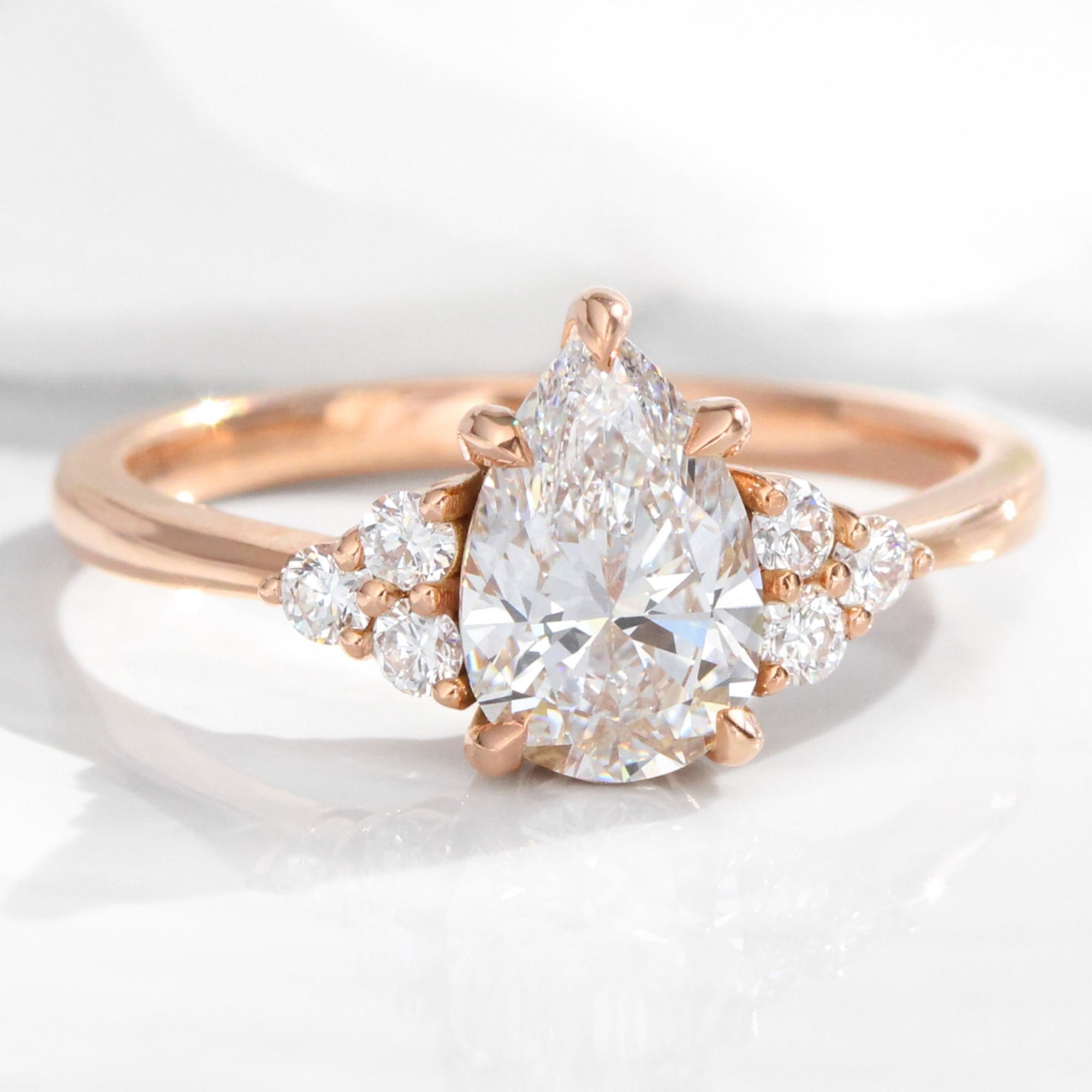 lab grown diamond 3 stone engagement ring rose gold pear diamond cluster ring la more design jewelry