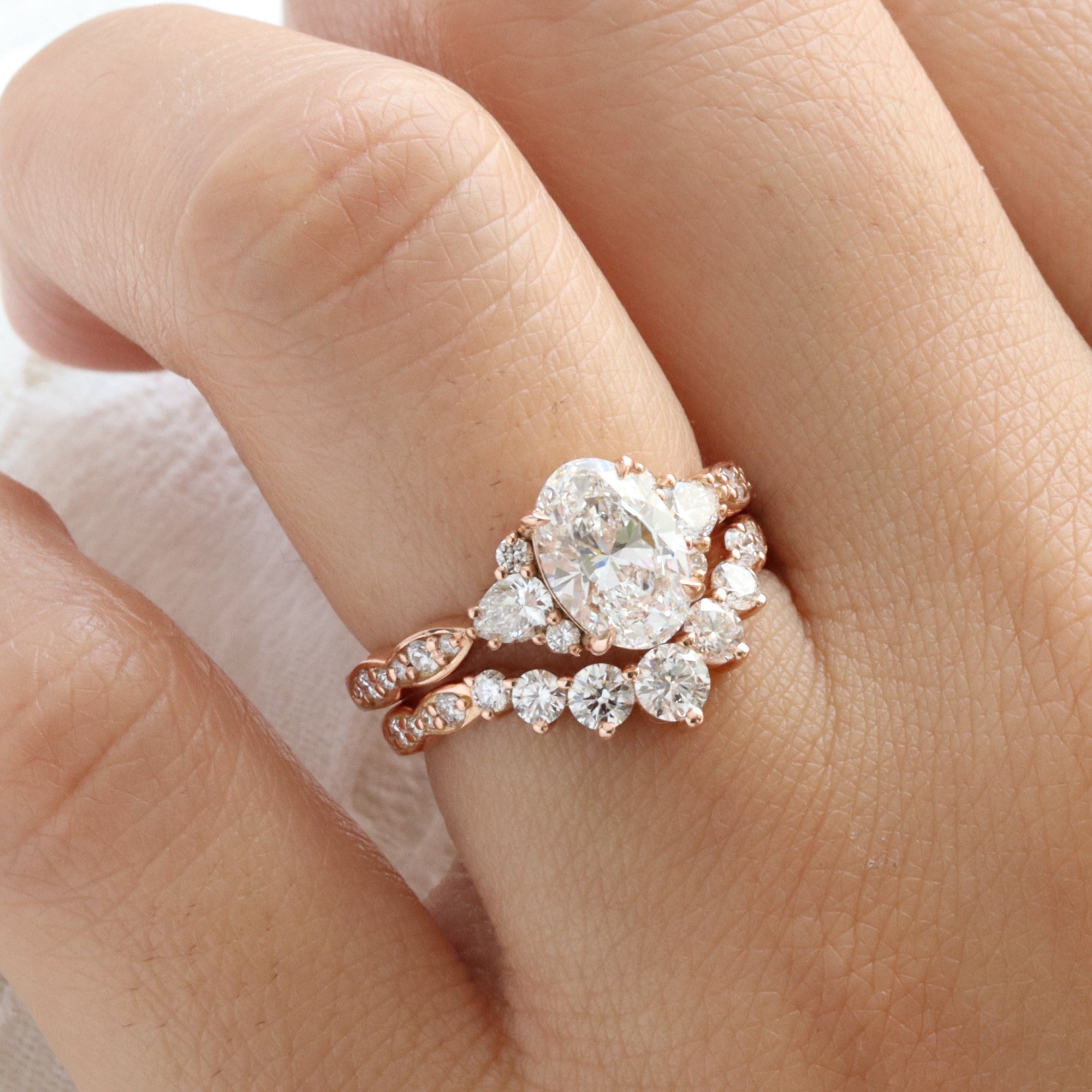 large oval lab diamond 3 stone engagement ring stack rose gold contour diamond ring bridal set la more design jewelry