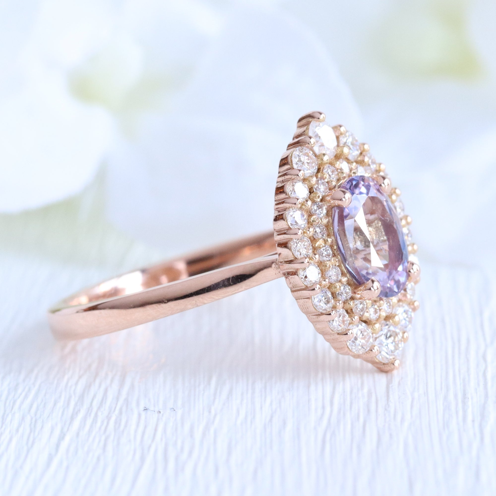 Lavender Sapphire Ring, 2.5 CT Oval store Cut Diamond Engagement Ring, Hidden Halo Ring, Wedding Ring, Oval Cut Ring, 14K Solid Yellow Gold Ring