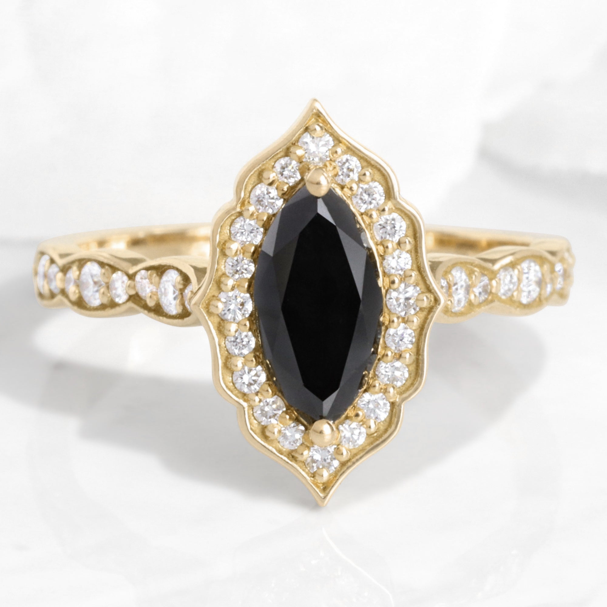 Black Diamond Ring 4.00 Ct Round Cut Moissanite Diamond Wedding Ring, 14K popular Solid Gold Ring , Floral Halo Engagement Ring , Marquise Ring