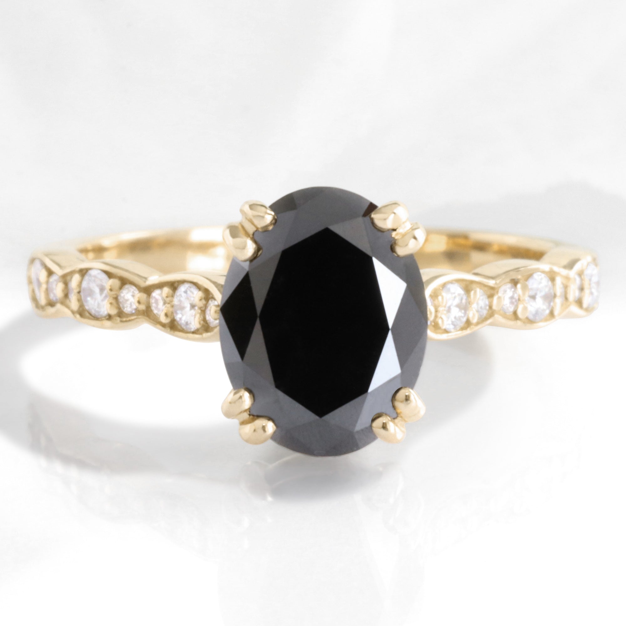 Black Moissanite Ring, Halo Engagement Ring, outlet 2CT Cushion Cut Black Diamond Wedding Ring, Solitaire With Accents Ring, 14K Solid Gold Ring