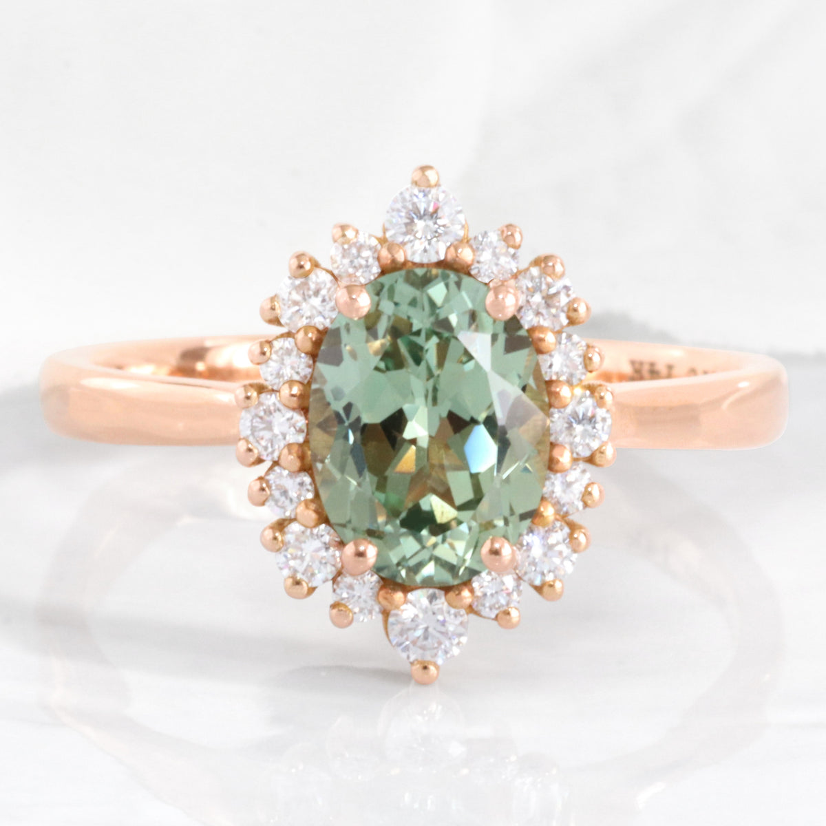 oval green sapphire engagement ring rose gold halo diamond sapphire cluster ring la more design jewelry